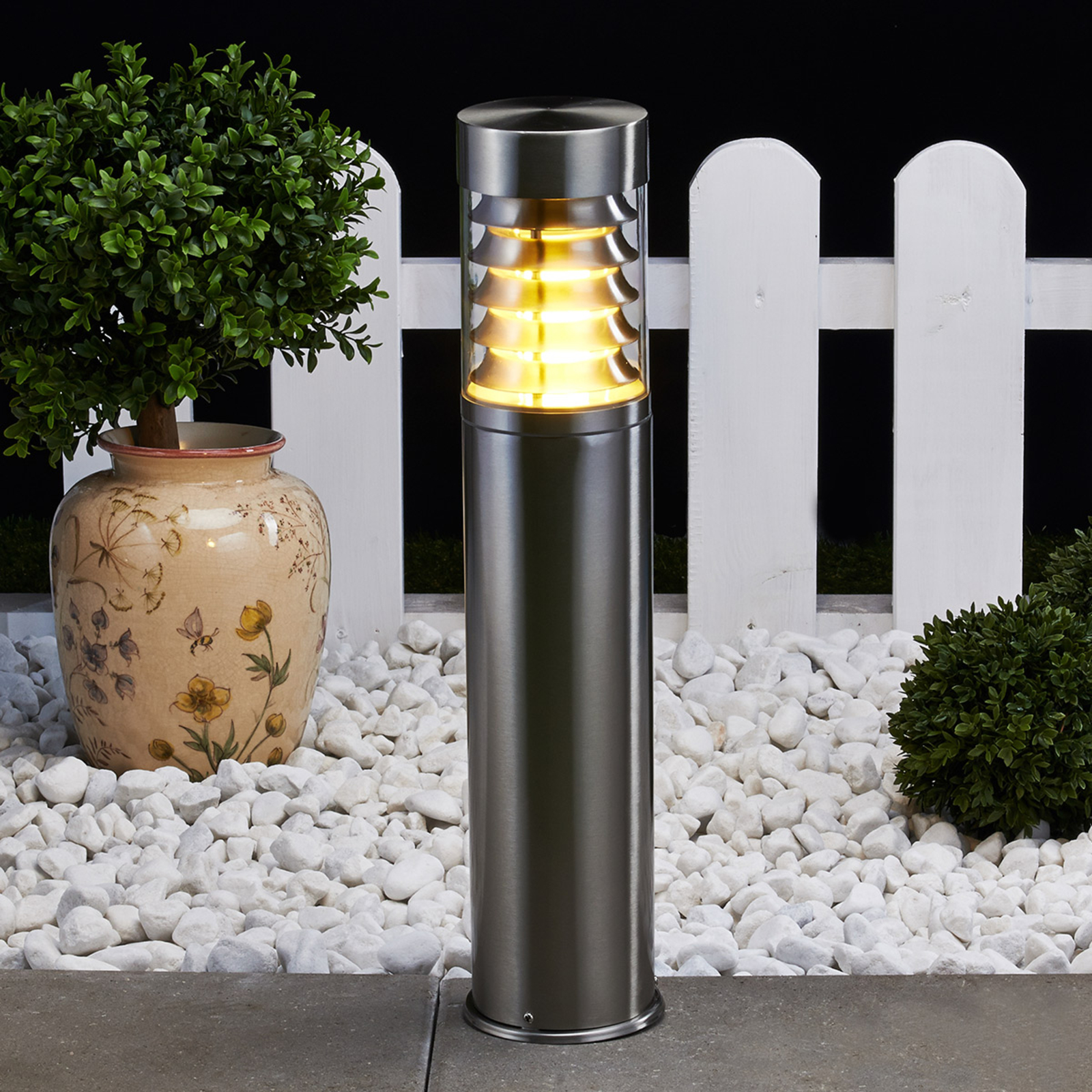Lampada base Enja acciaio inox, con listelli