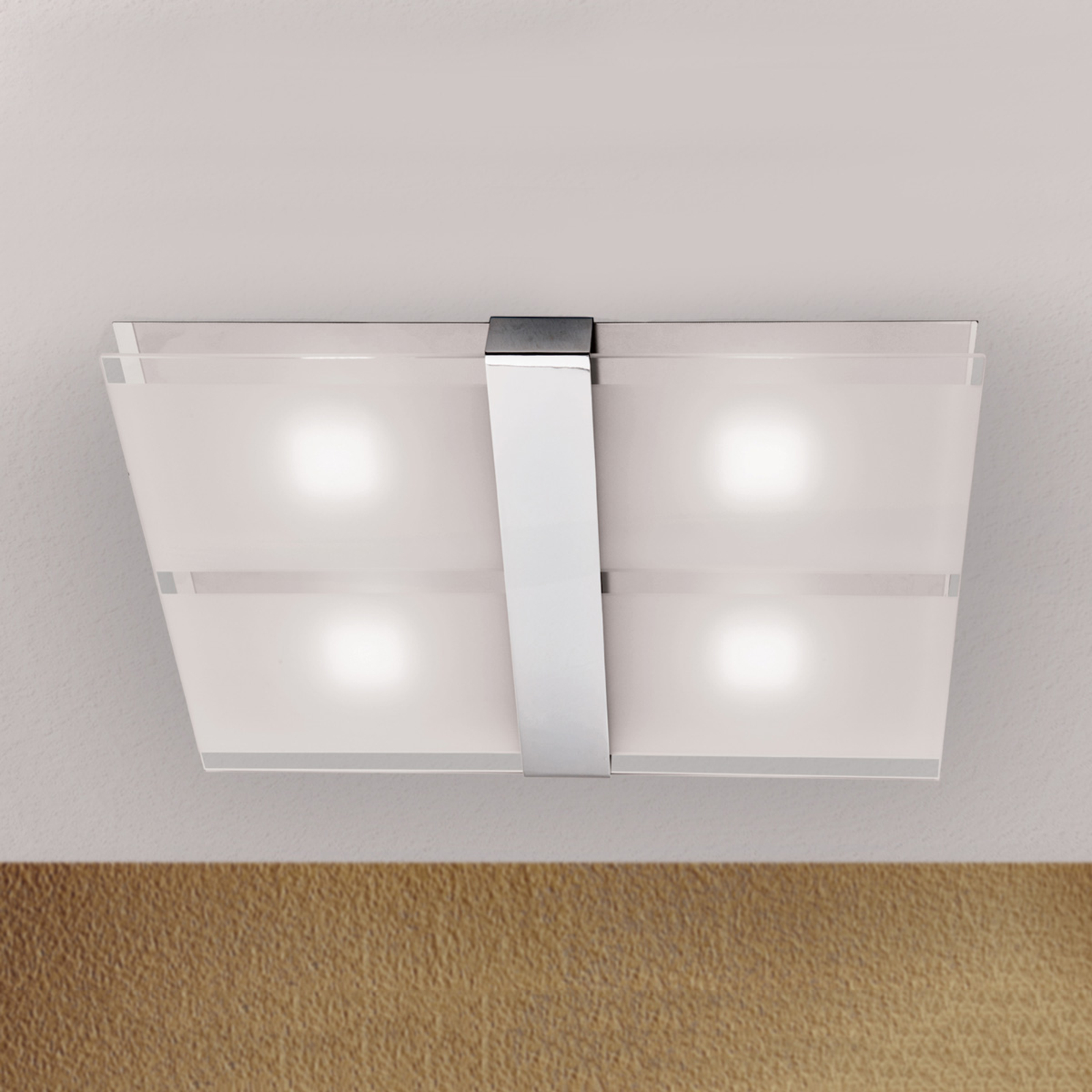 Orion Jakob LED Ceiling Light with Chrome 20 W, for Living / Dining Room, Metal, glass, 5 W, energy efficiency: A+, L: 50 cm, W: 35 cm, H: 7 cm