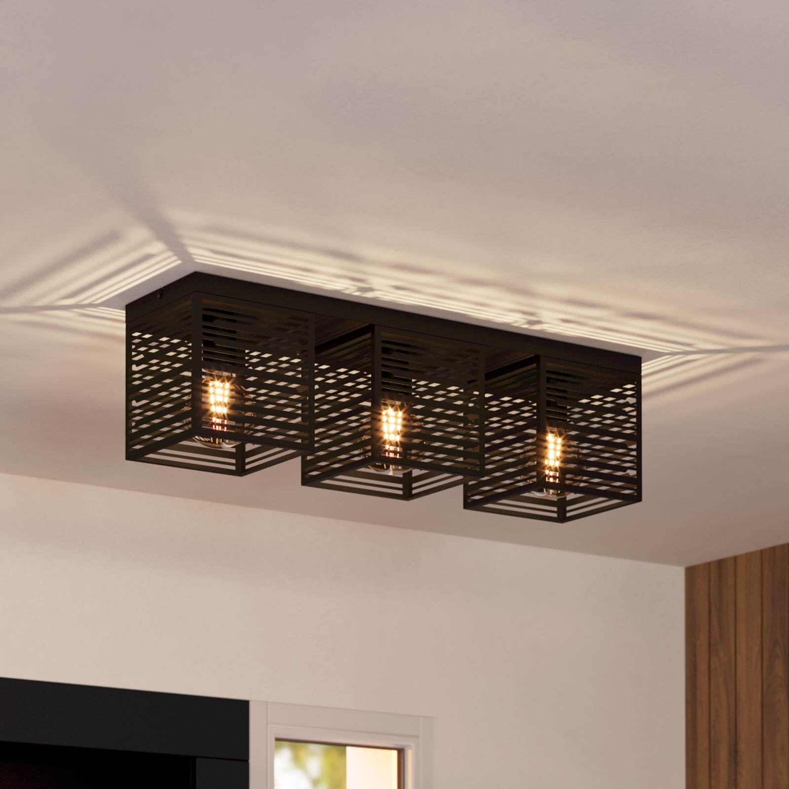 Piedritas ceiling lamp, three black square shades