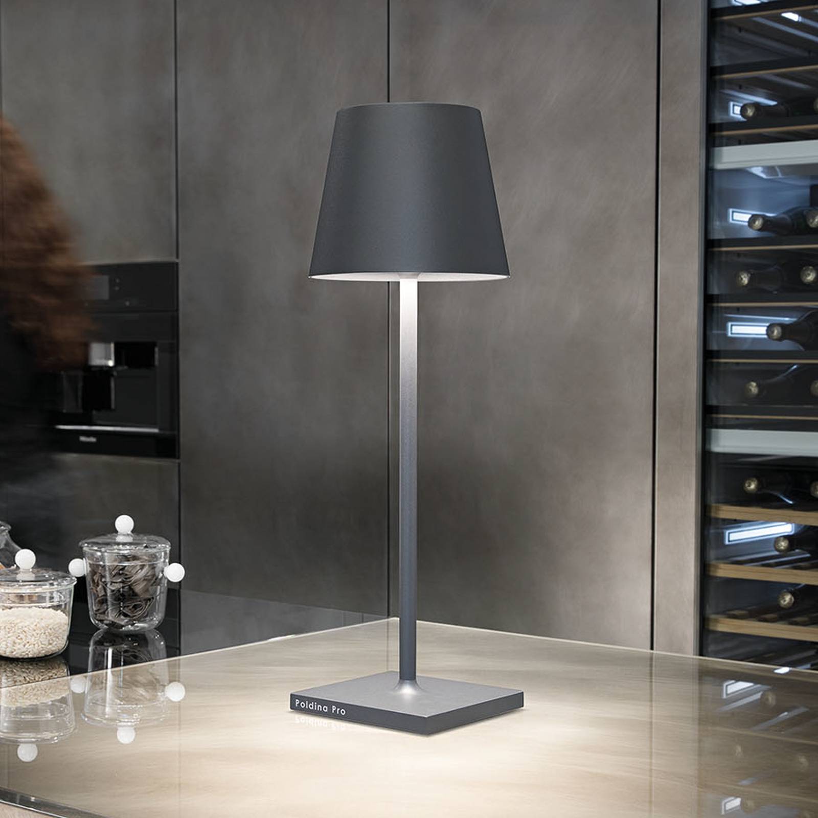 Zafferano Poldina L Desk Akku-Tischlampe IP54 grau