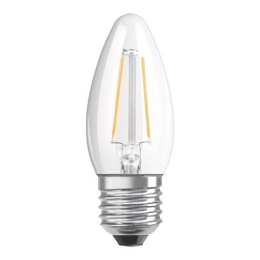 OSRAM LED sveces lampa E27 4W silti balta dimmējama caurspīdīga