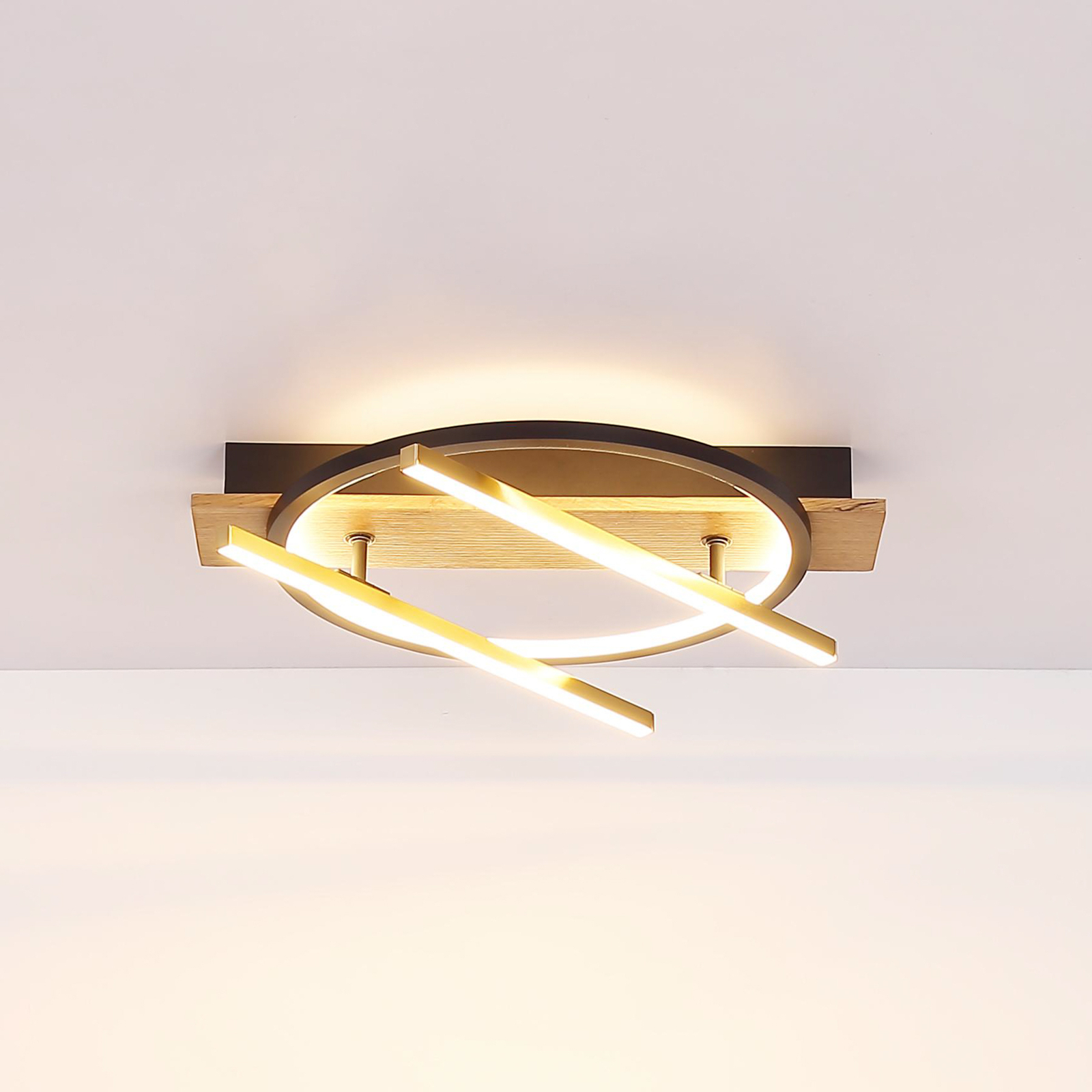 Beatrix LED plafondlamp, lengte 44 cm, hout/zwart
