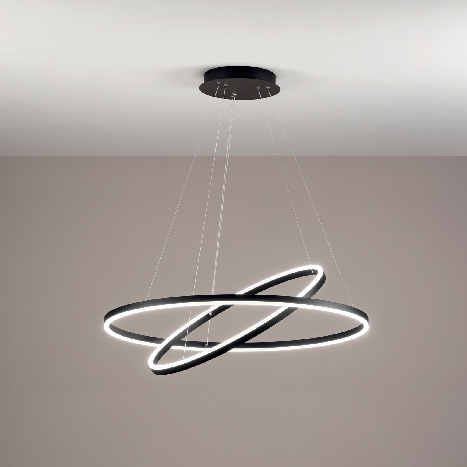 Giotto LED lampă suspendată, Ø 80 cm, 2 lumini, negru