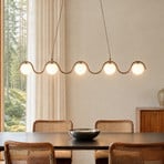 Hängeleuchte SINUS, beige, Länge 110 cm, 5-flg., Metall/Glas