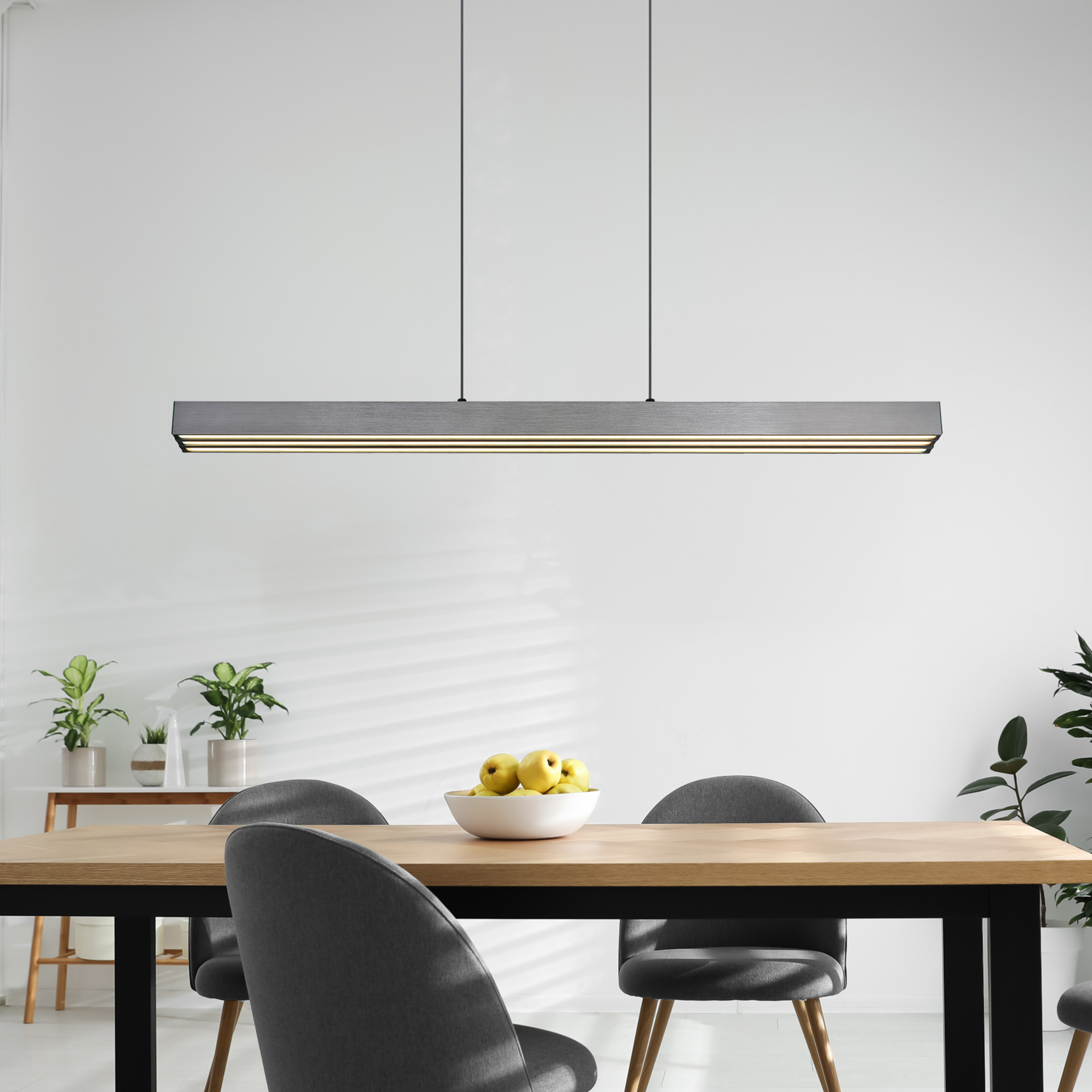 LED-hængelampe Ethan, grå, metal, 150 cm, udtrækkelig