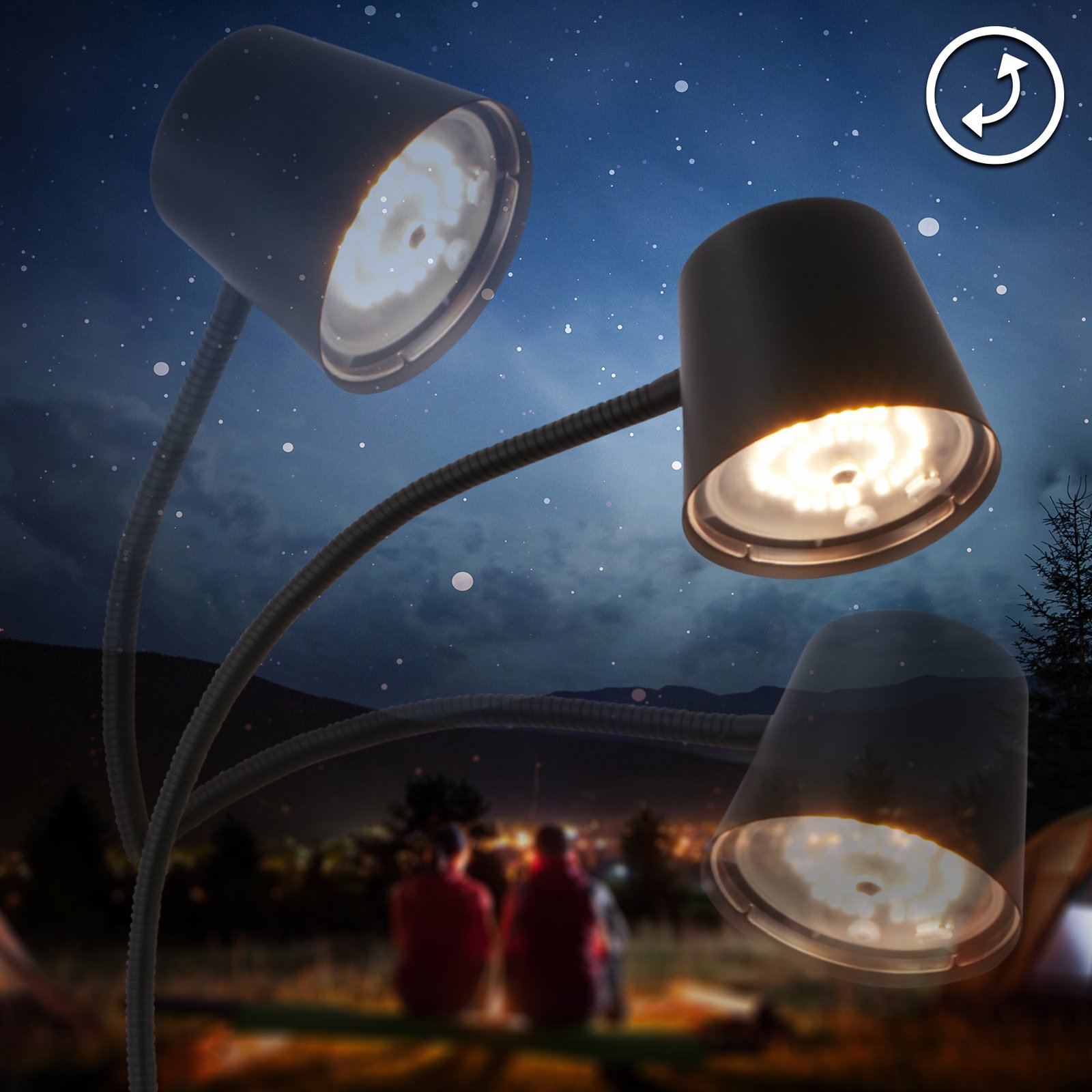 Cielo LED акумулаторна подова лампа, черна, сензорен димер, USB кабел