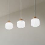 Harmony hanging light, length 110 cm, opal glass, oak, 3-bulb.