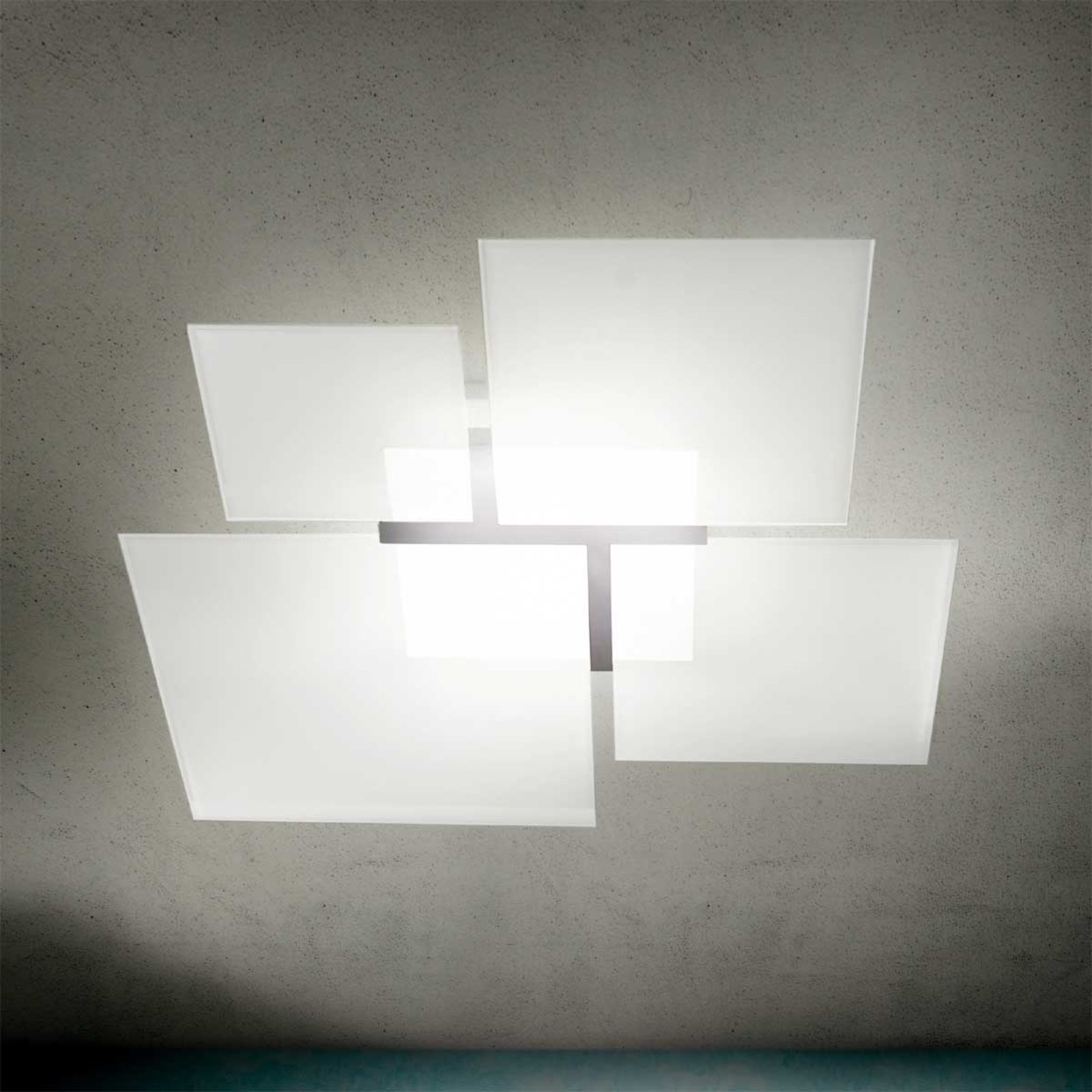 Lam Quadrifoglio 8050 ceiling light, steel, 106 cm, for Living / Dining Room, glass, metal, E27, 60 W, energy efficiency: A++, L: 106 cm, W: 106 cm, H: 7.5 cm