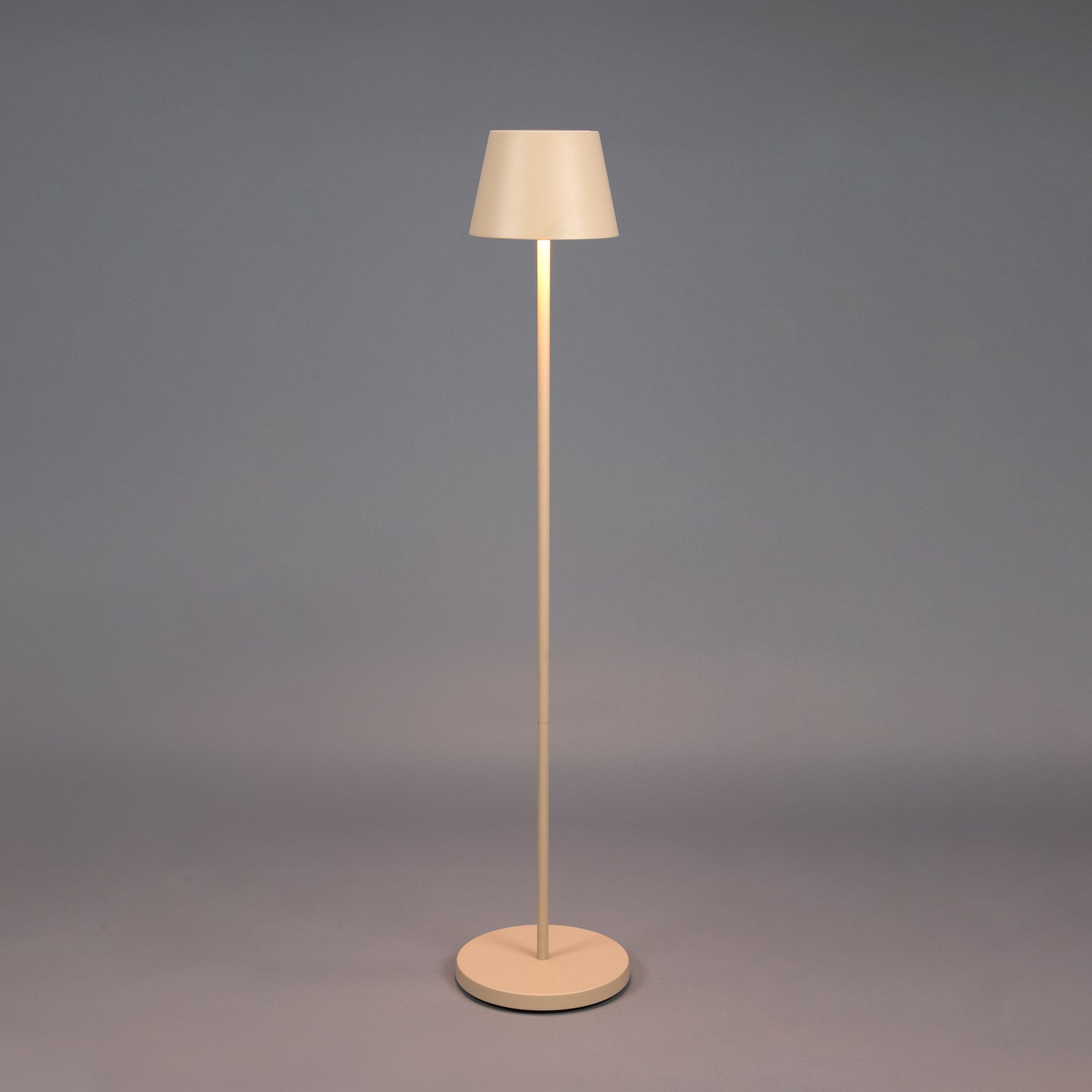 LED-Akku-Stehlampe Pomezia, sandfarben, 124 cm, IP54, USB