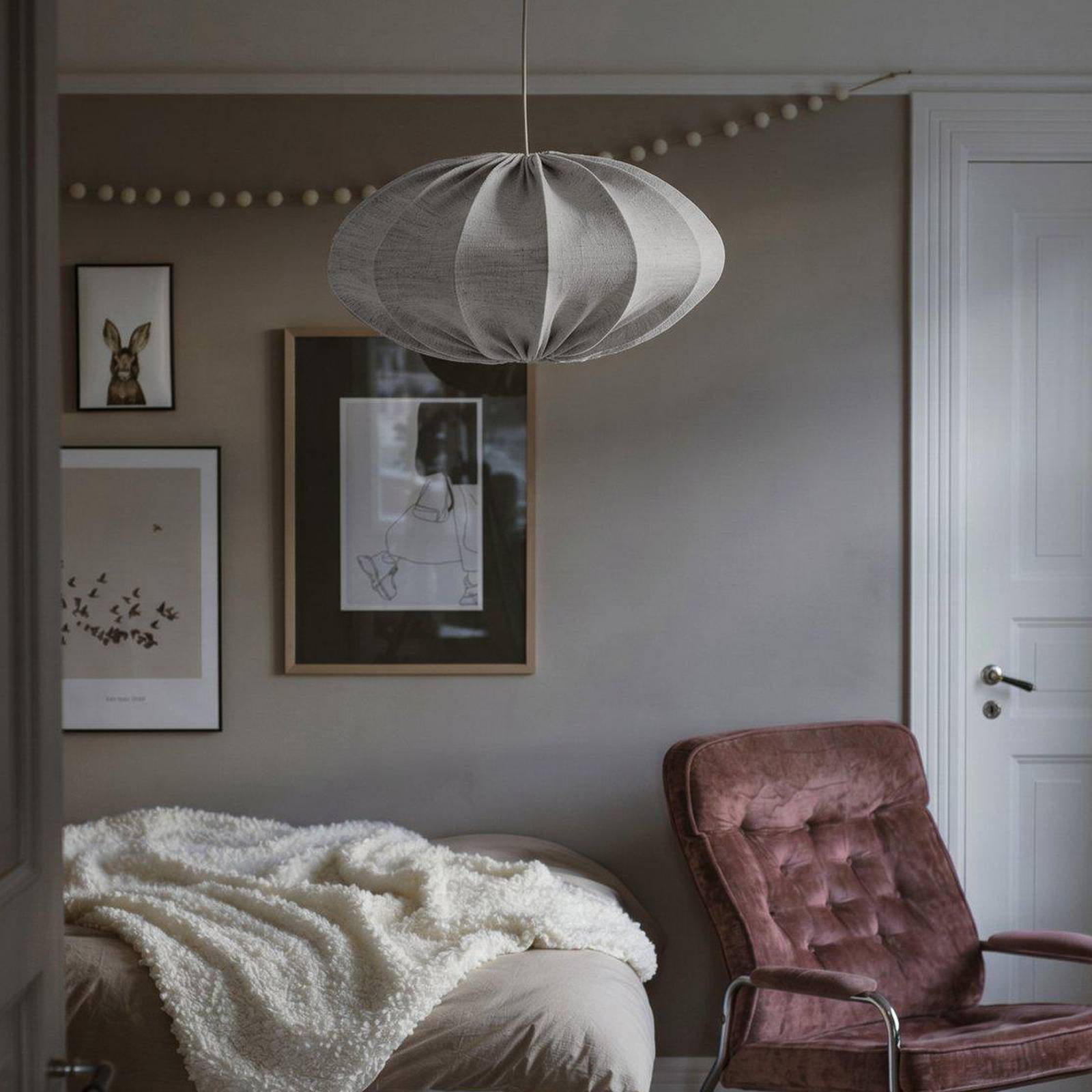 PR Home Hanglamp roze, grijs, Ø 60 cm, textiel, E27, stekker