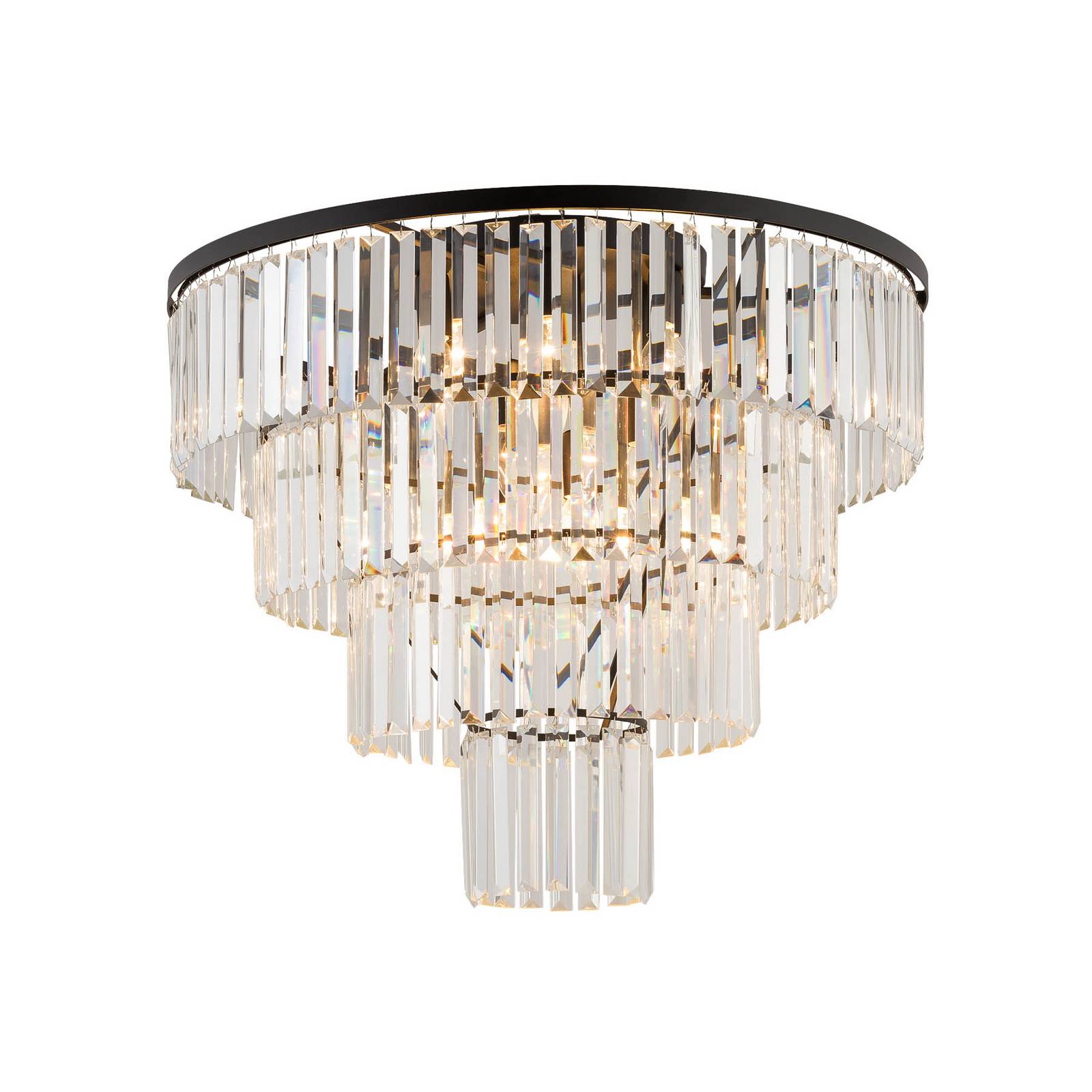 Euluna Cristal-kattovalaisin läpinäkyvä/musta, Ø 71cm - kristalli - kattolamppu Olohuoneen/ruokailutila läpinäkyvä, musta