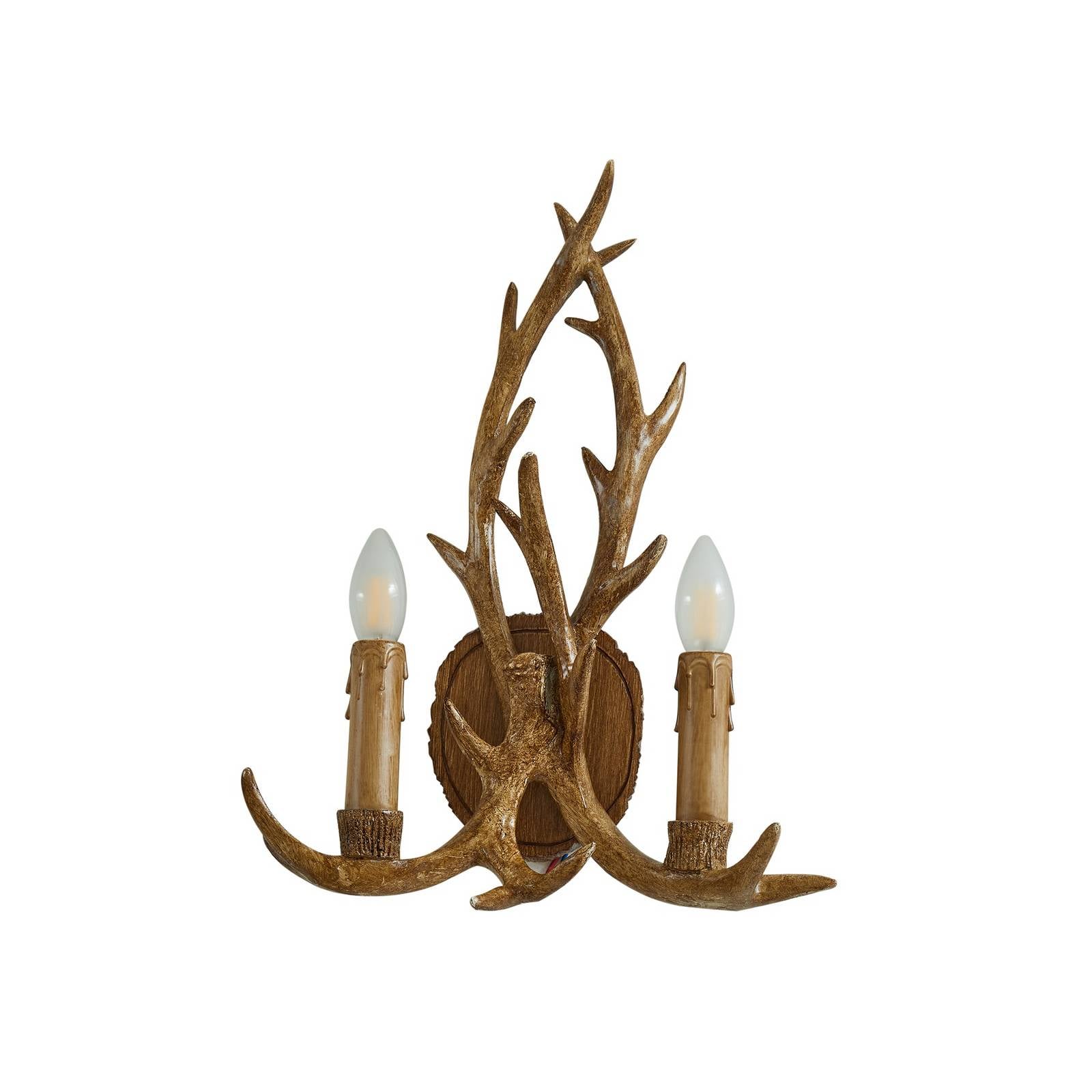 Lindby Wandleuchte Fibi, braun, Geweih, 2-flammig, E14