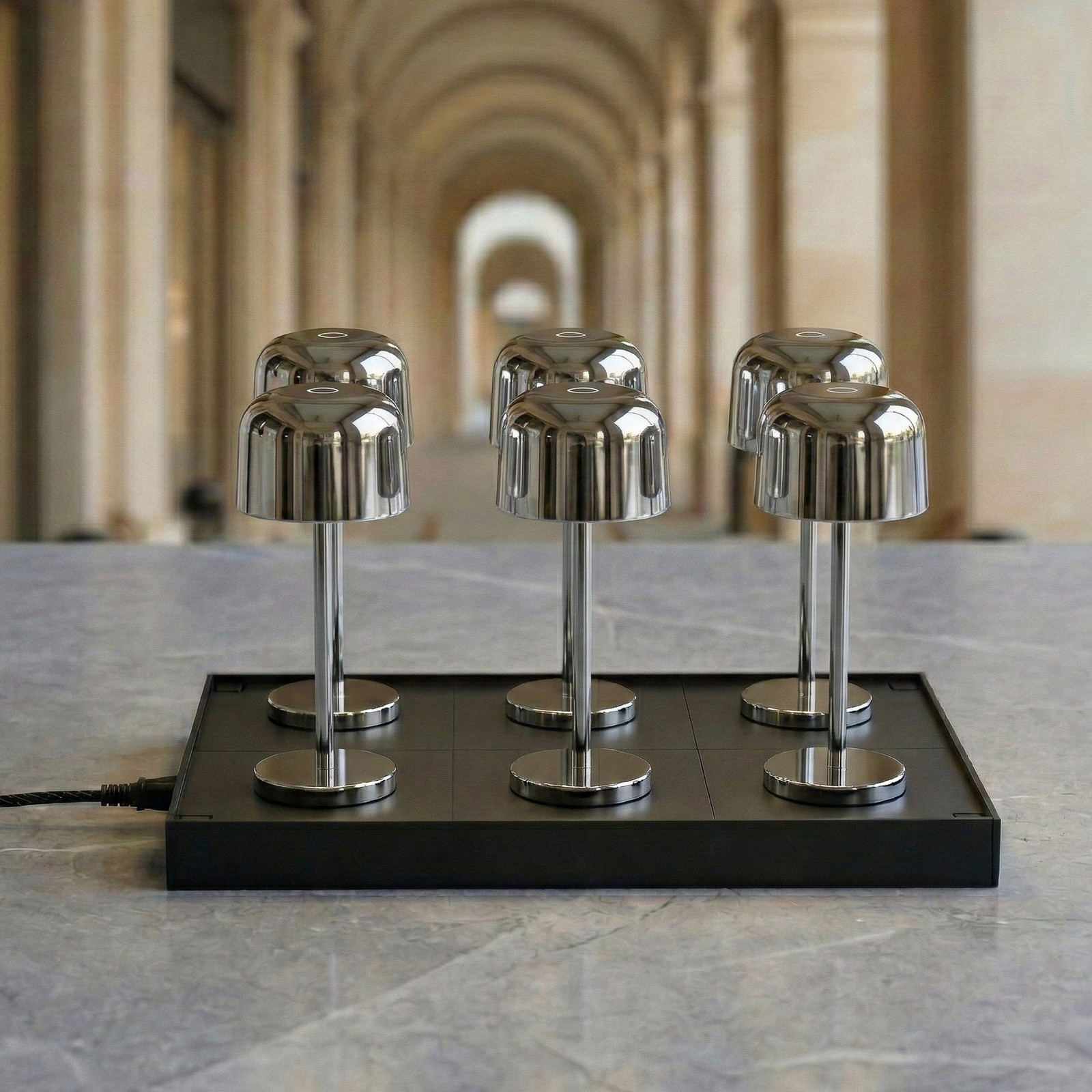 Lucande Lampă de masă cu LED și baterie reîncărcabilă Quill crom 6 bucăți stație de - Camera de zi / sufragerie - Modern - crom lucios - Aluminiu