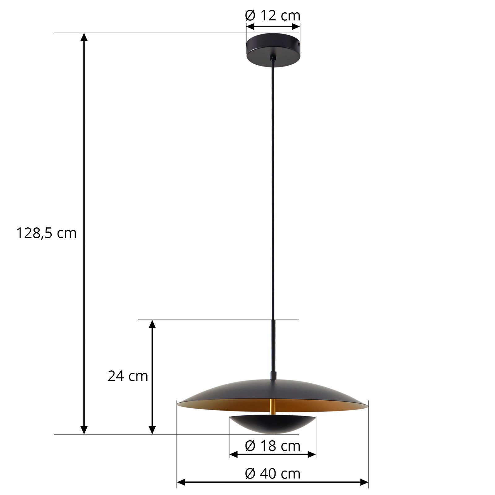 Lindby LED-es függőlámpa Tiama, fém, fekete/arany, Ø 40 cm