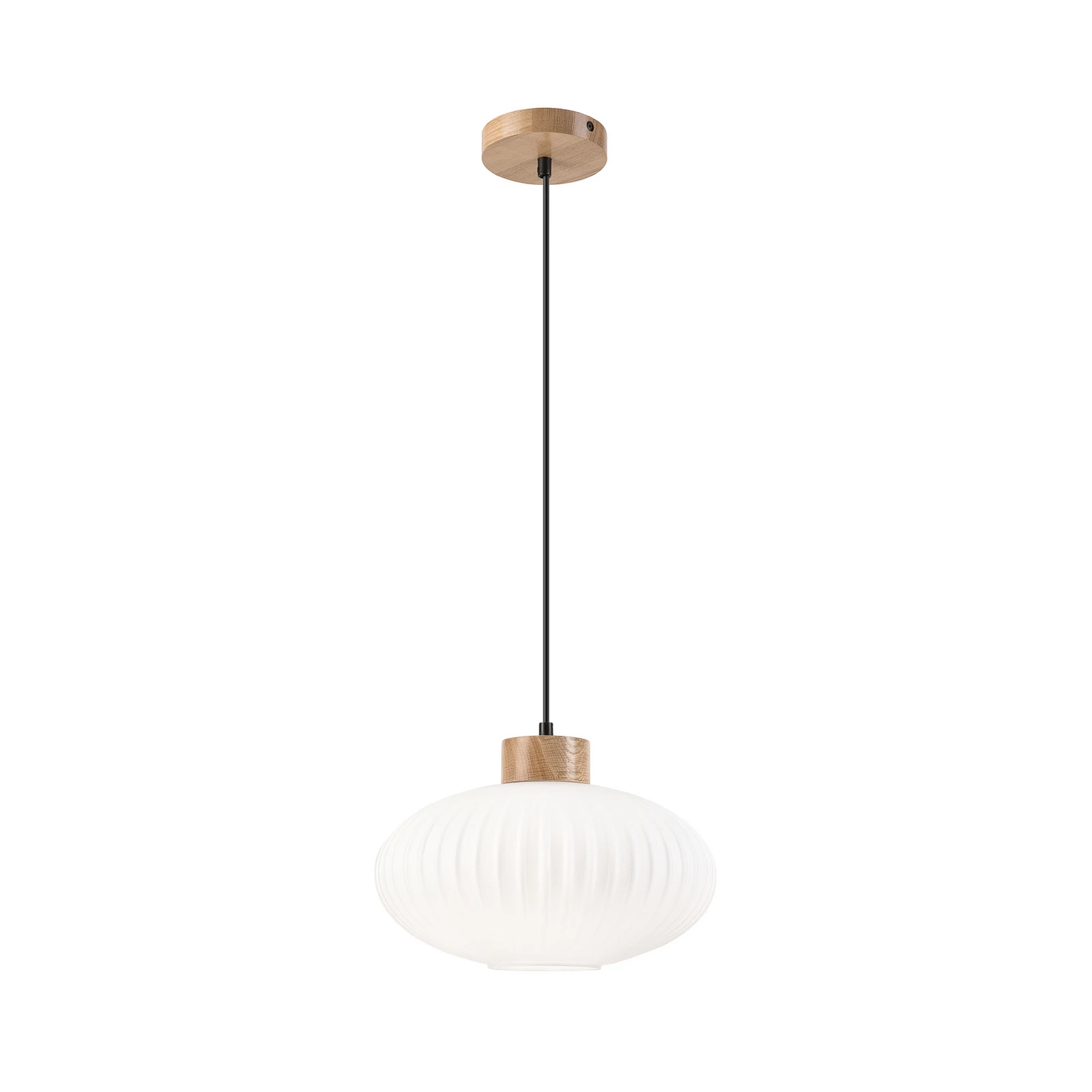 Piekaramais gaismeklis Harmony, Ø 25 cm, balts/ozols, stikls/koks