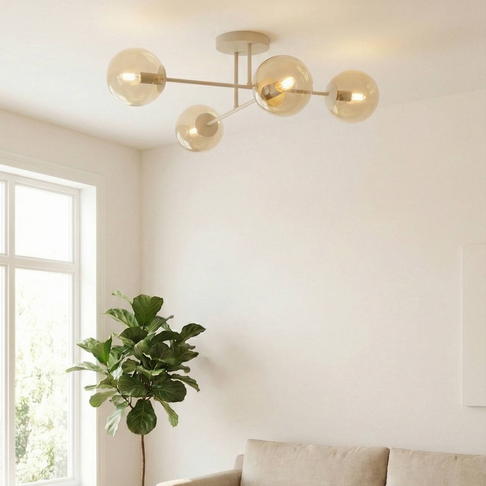 EMIBIG LIGHTING Plafondlamp ROMA, beige, lengte 75 cm, 4-lamps, glas/metaal