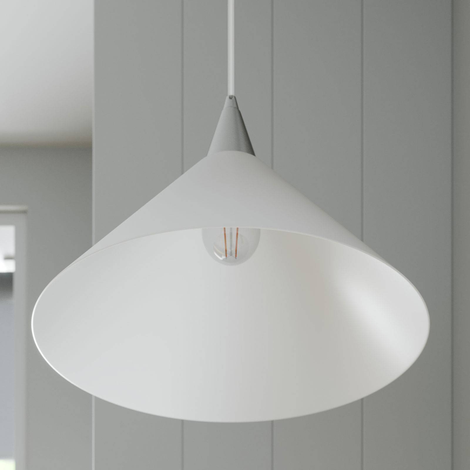 Lampa wisząca Lindby Petra, biała, szkło, Ø 40 cm, stożek, E27