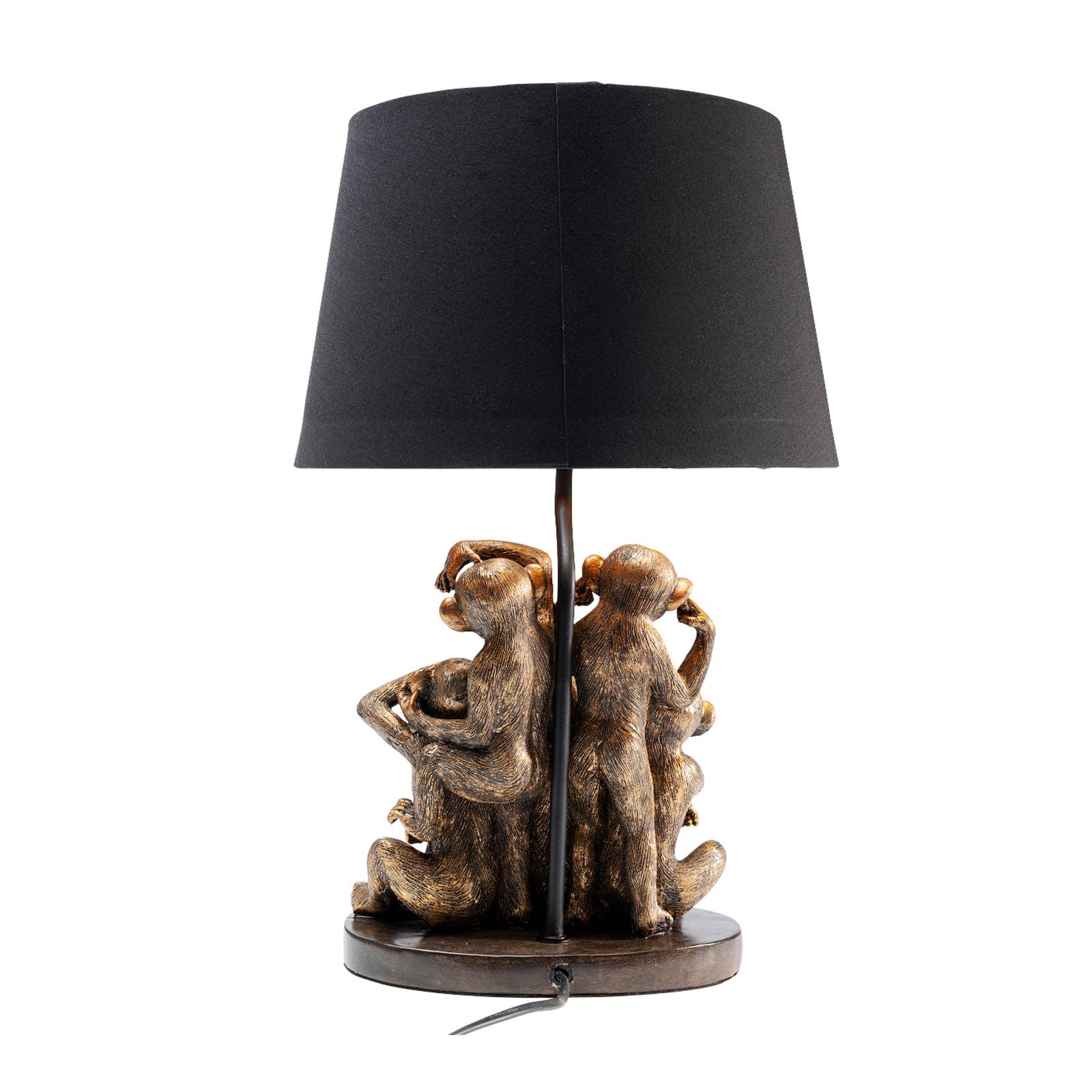 KARE tafellamp Animal Five Monkeys, Ø 48 cm, zwart, voor woon-/ eetkamer, kunststof, gelakt staal, textielstof, polyresin gelakt, E27, 40 W, H: cm