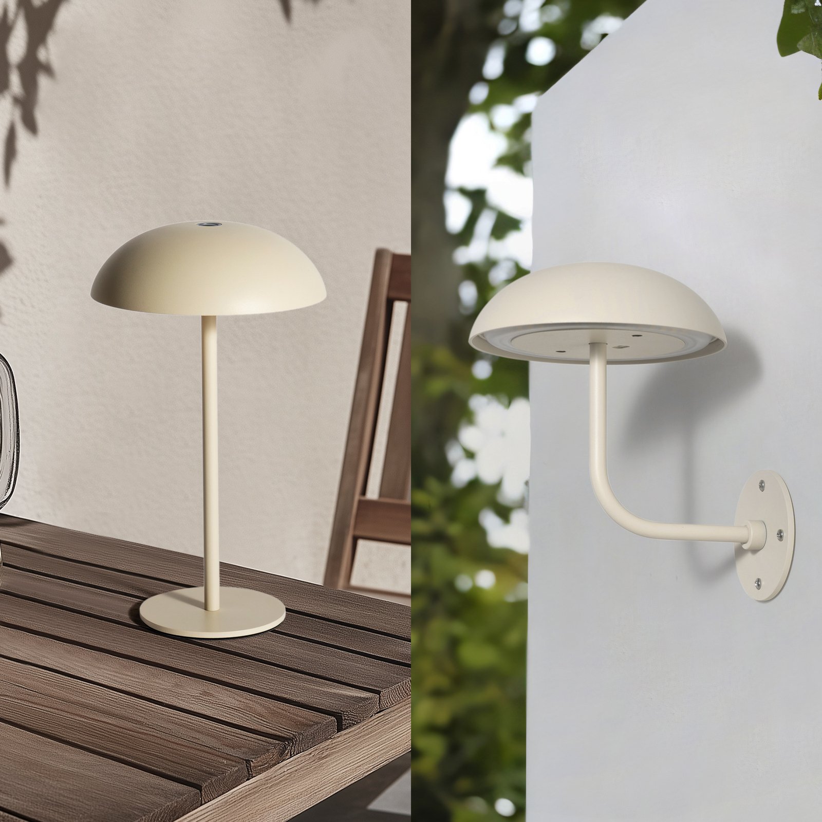 Arcchio LED oplaadbare tafellamp Thenra, beige, muurbeugel