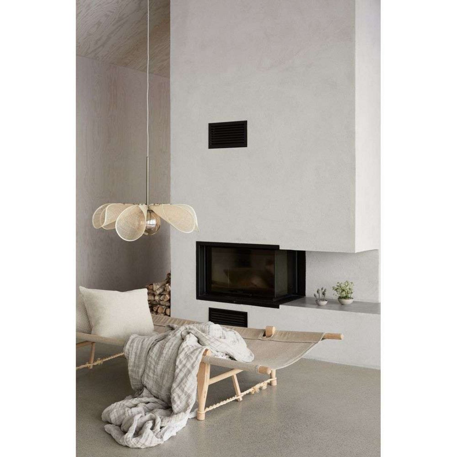 Hanglamp Styrka, Ø 63 cm, messing/beige, bananenvezel