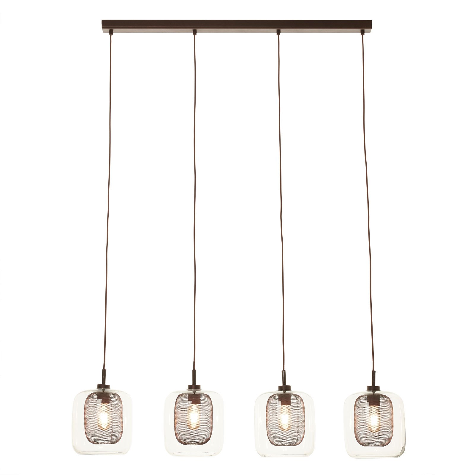 Fox pendant light, 4-bulb, double shades, glass