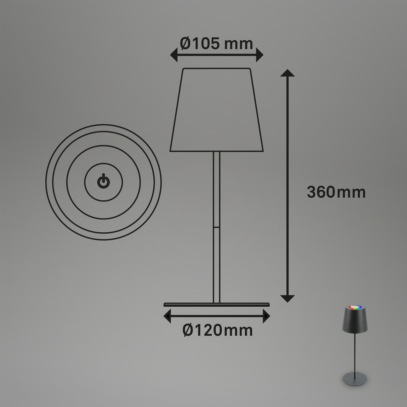 LED акумулаторна настолна лампа 7507015, антрацит RGBW IP44 сензорен димер