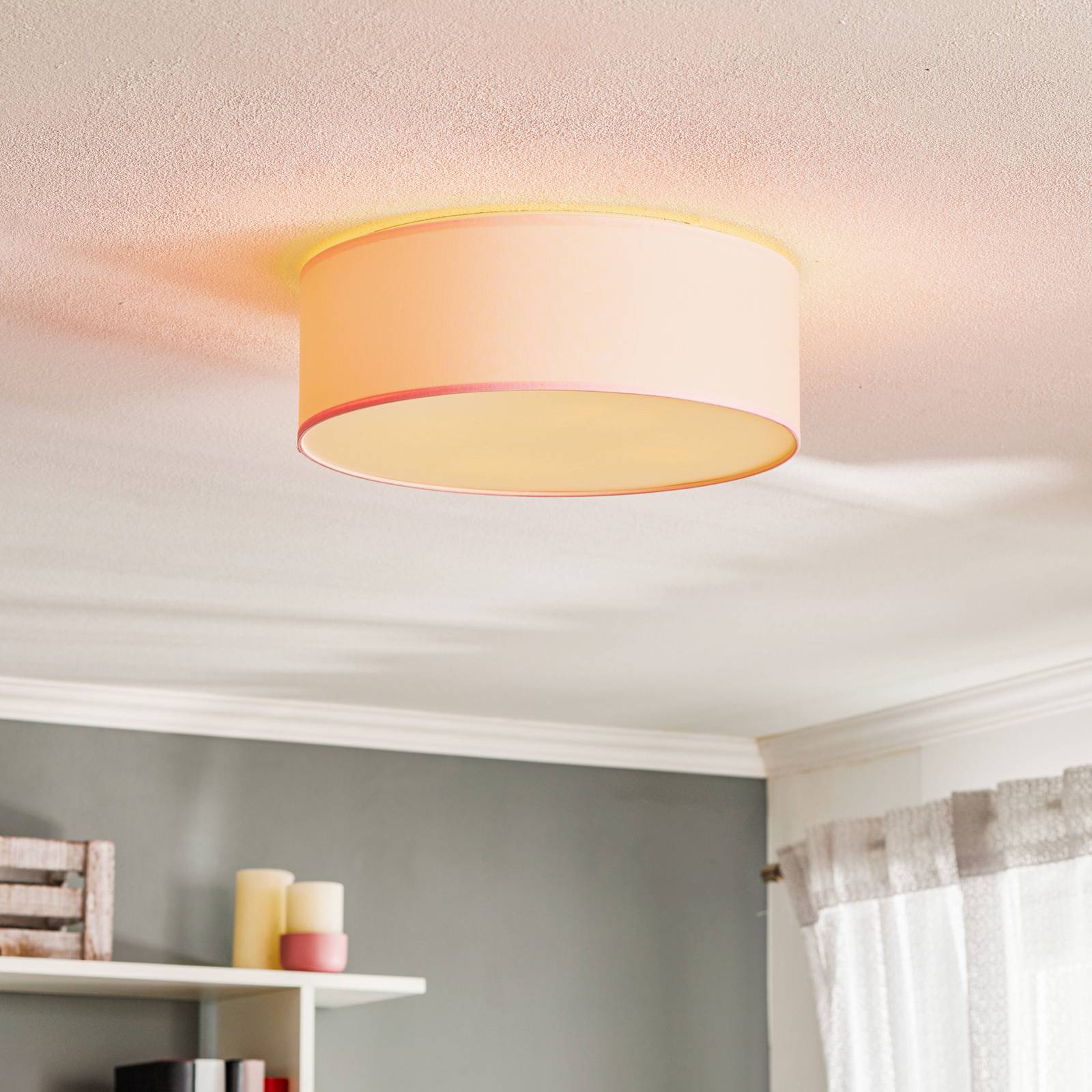 Euluna Plafondlamp - Plafond rond - Kinderkamer - dimbaar - Modern - paars / roze / rose - textiel, metaal