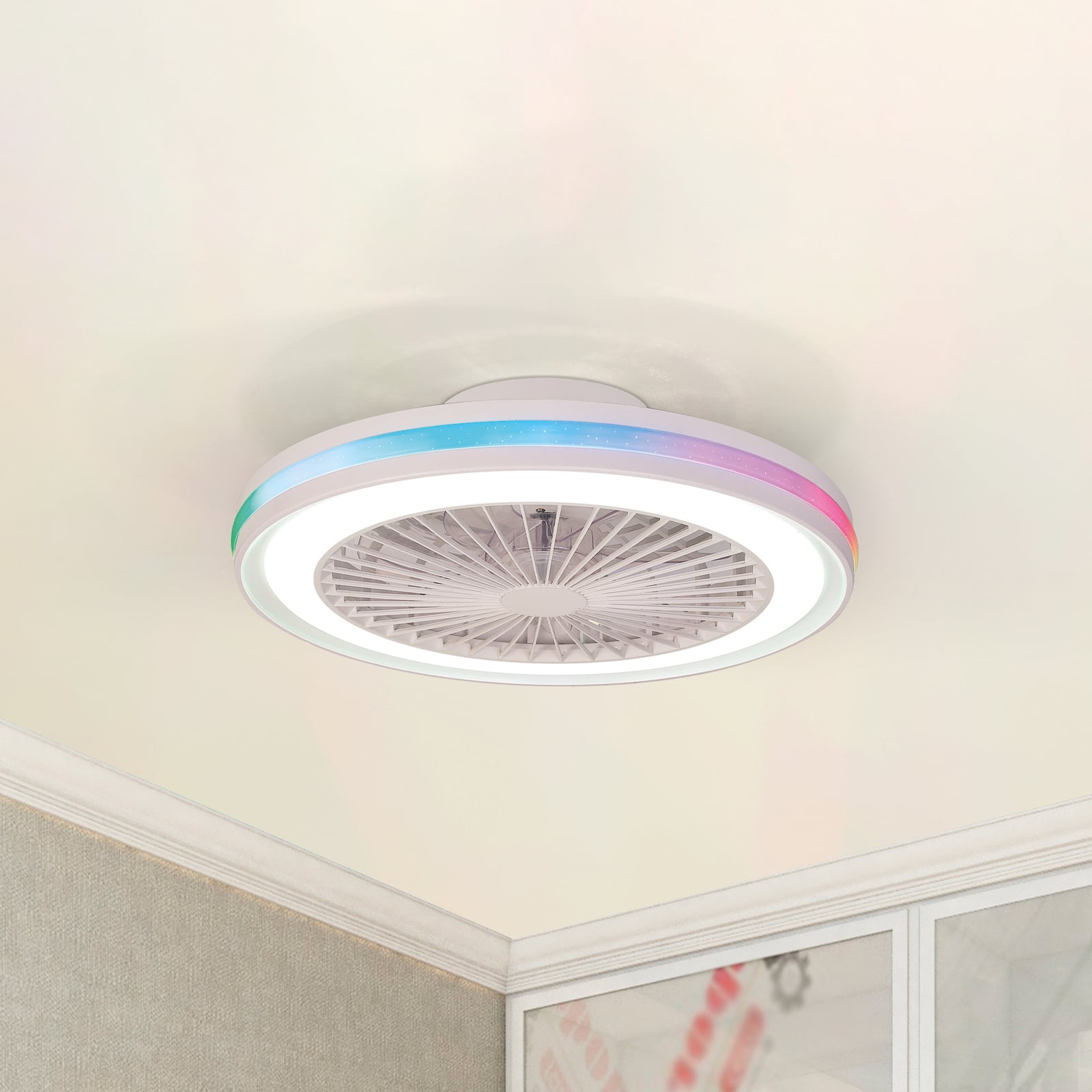 Gamer LED-Deckenventilator, weiß DC leise CCT RGB - Mantra