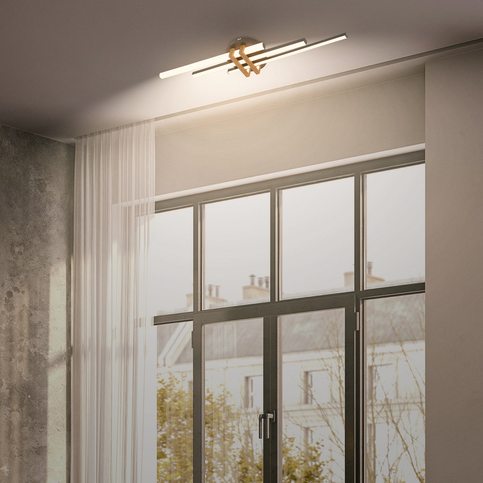LED stropní svítidlo Tinka, barva dřeva/černá, délka 78 cm