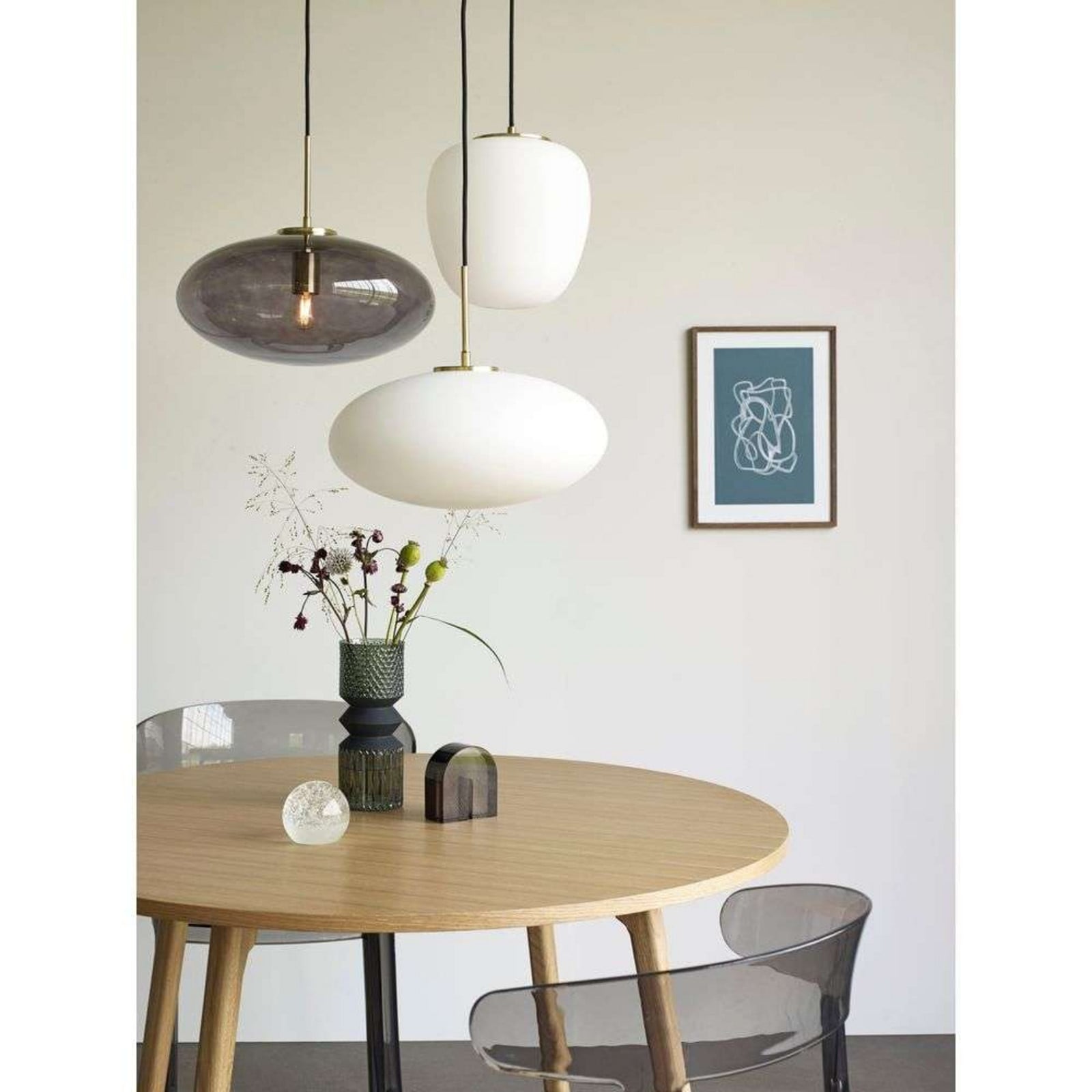 Muse Pendel Ellipse Opal/Brass Hübsch - Stue - Metal