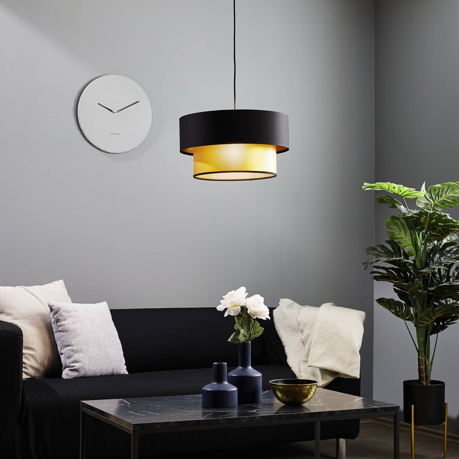 E-shop Závesná lampa Dorina, čierna/zlatá, Ø 40 cm
