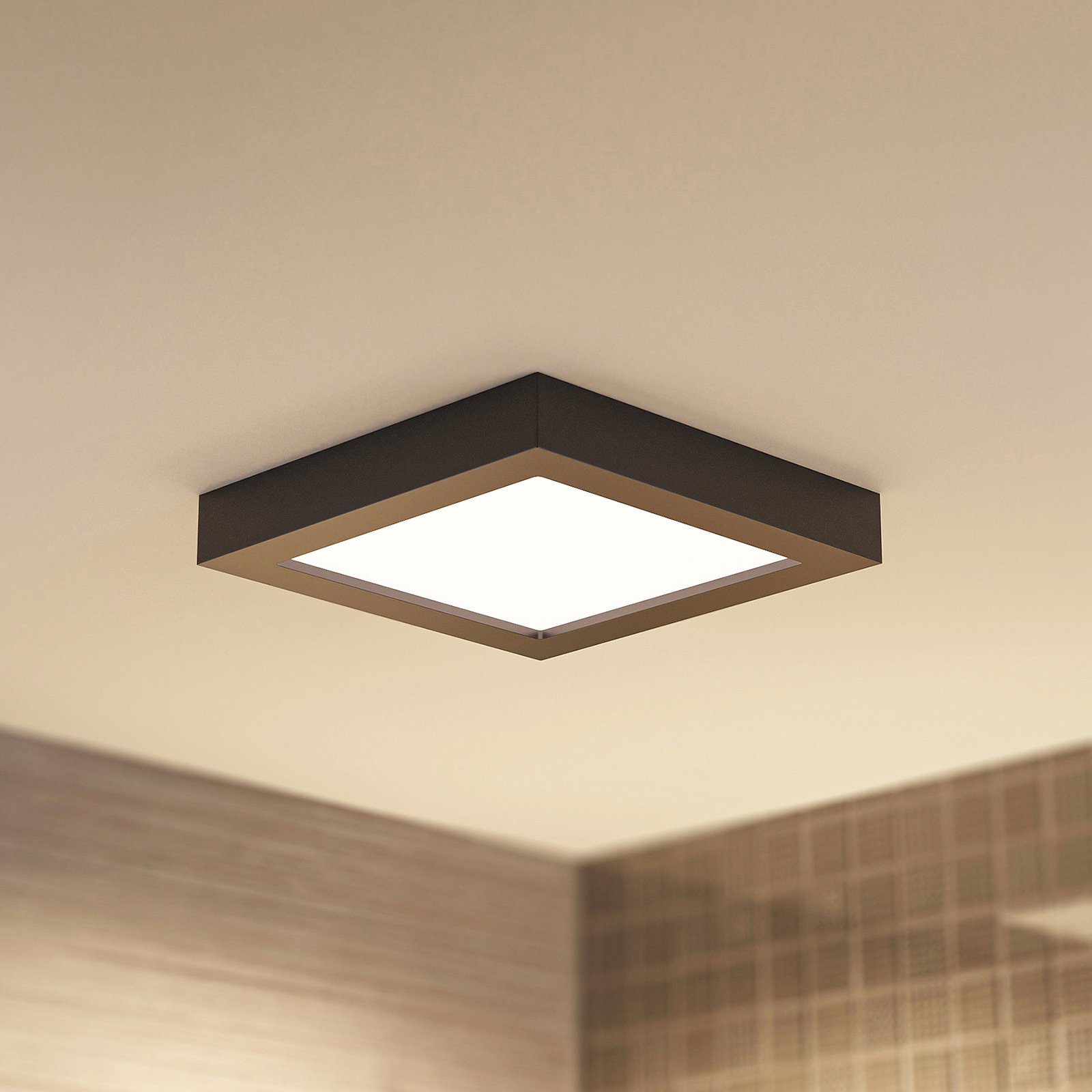 Φωτιστικό οροφής Prios LED Alette, μαύρο, 24 W, CCT, ρυθμιζόμενο