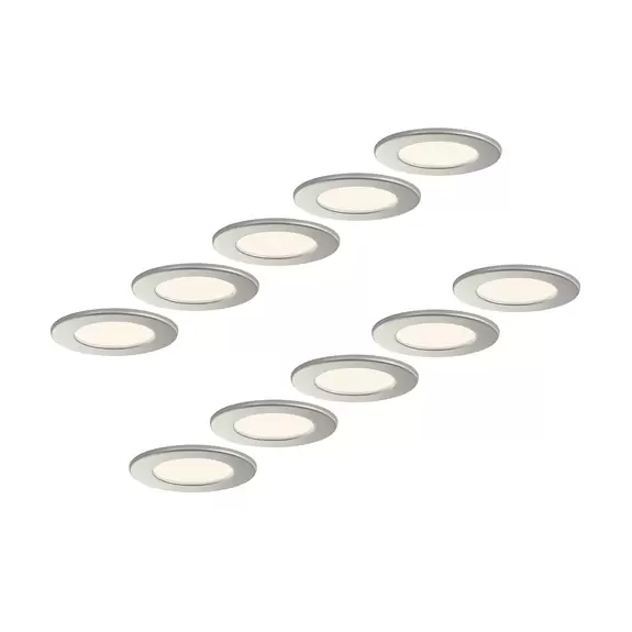 Lampenwelt Prios LED-Einbaulampe Cadance, silber, 11,5cm, 10er, dimmbar