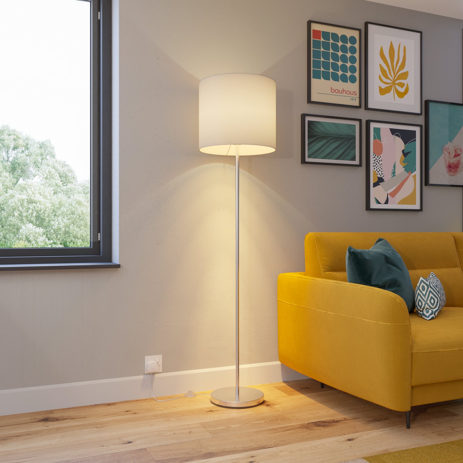 Everly Floor Lamp White/Nickel - Lindby