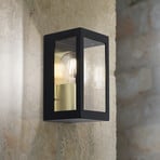 Candeeiro de parede exterior LUMINA, preto-dourado, aço inoxidável, vidro, IP44