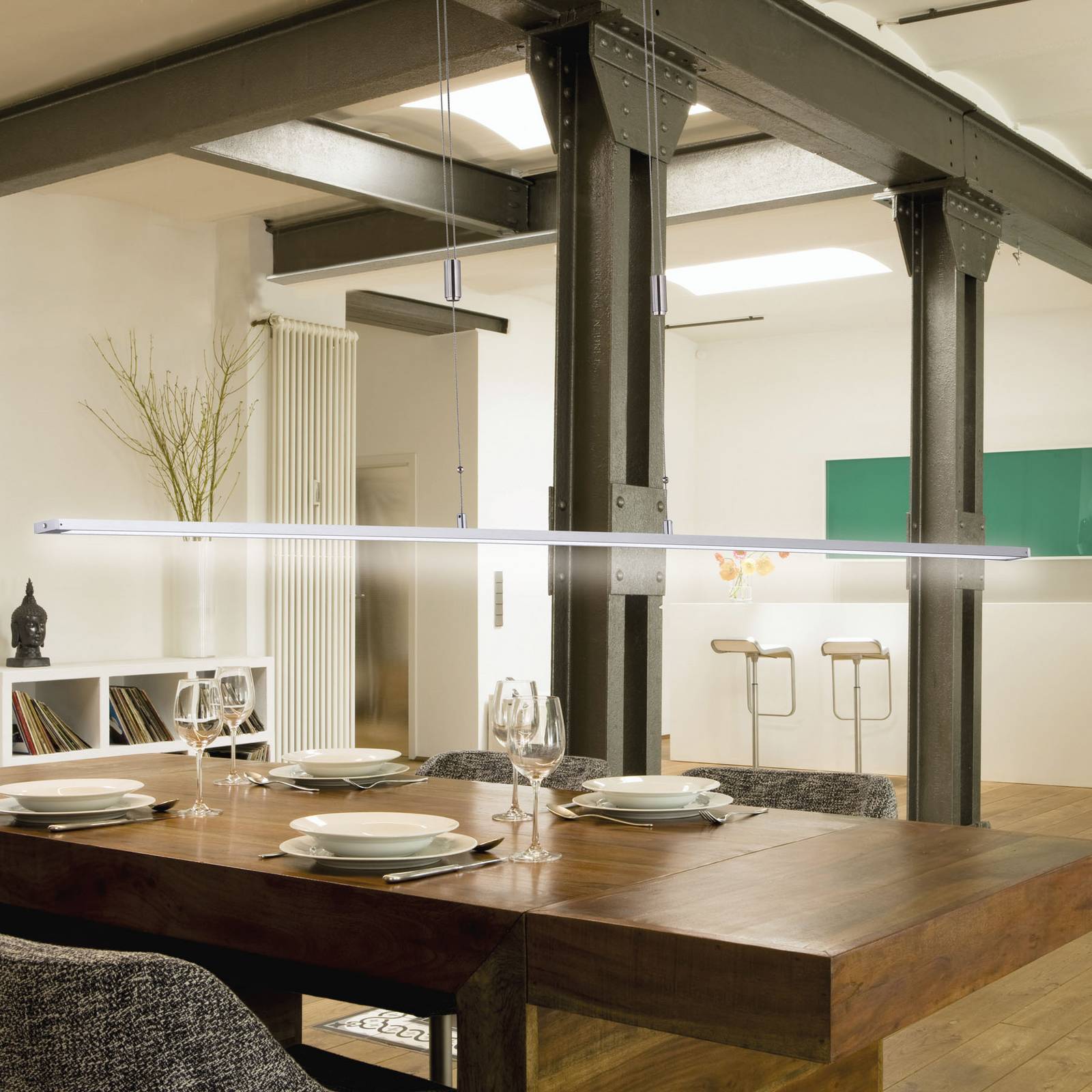 Lampa wisząca LED Metz z przyciskiem, długość 160 cm, aluminium