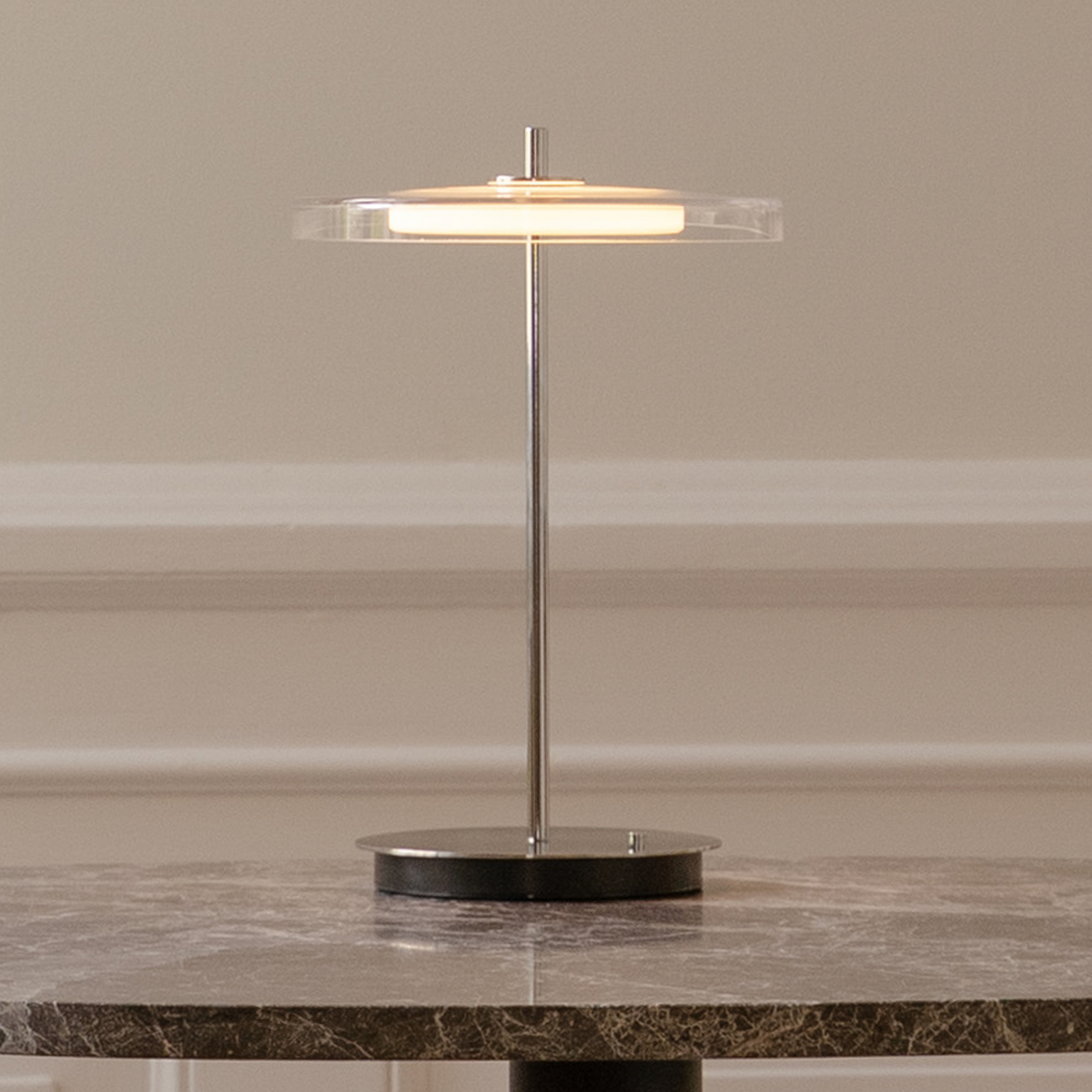 UMAGE LED-Akkulampe Asteria MOVE, stahl poliert, Glas/Metall