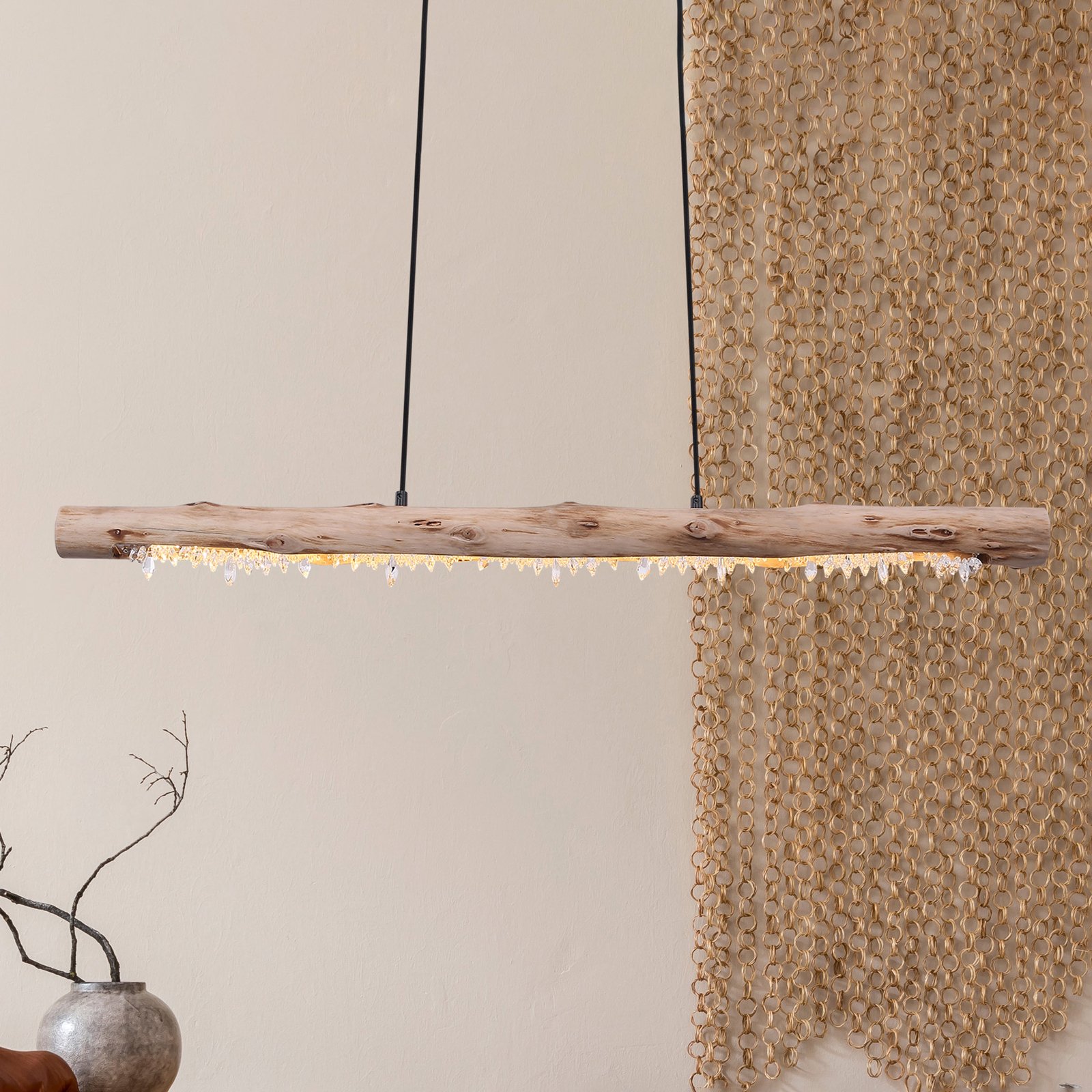 Felicitas LED hanging lamp, wood, length 100 cm