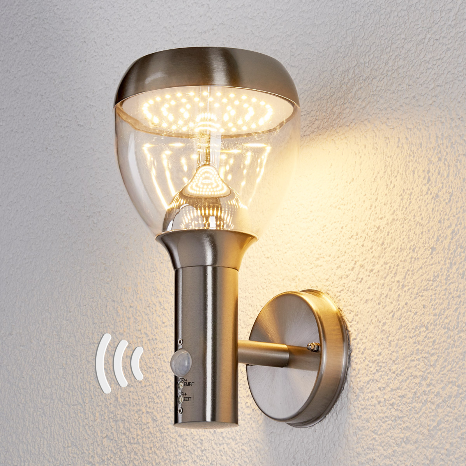 Lindby Etta stainless steel sensor outdoor wall light,LED, stainless steel, plastic, 8.1 W, energy efficiency: A+, W: 15 cm, H: 28.7 cm