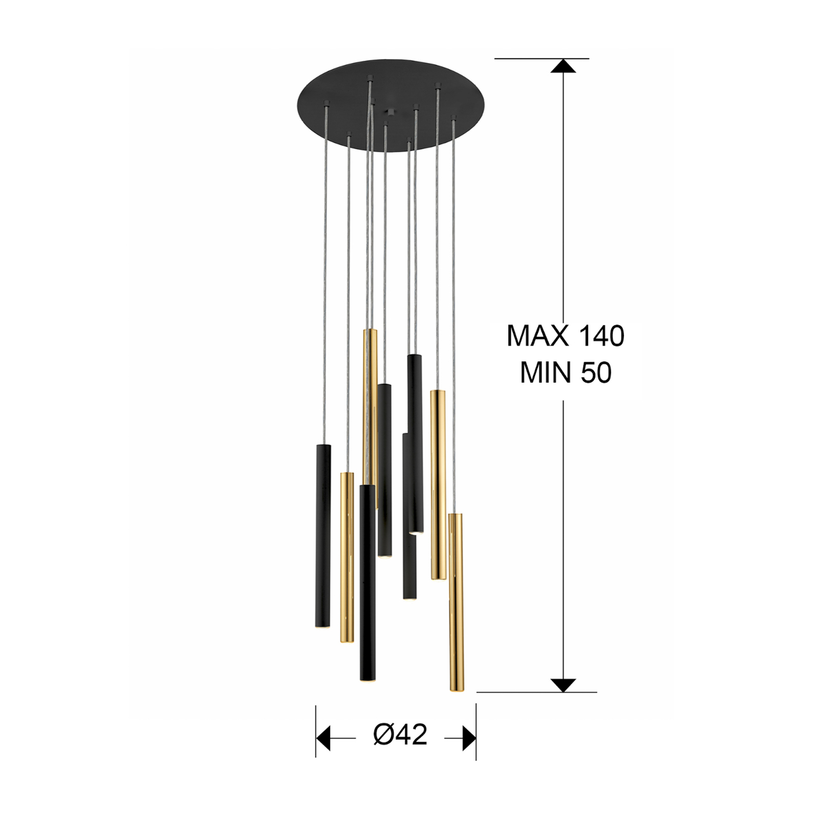 Varas LED hanging light 9-bulb gold/black