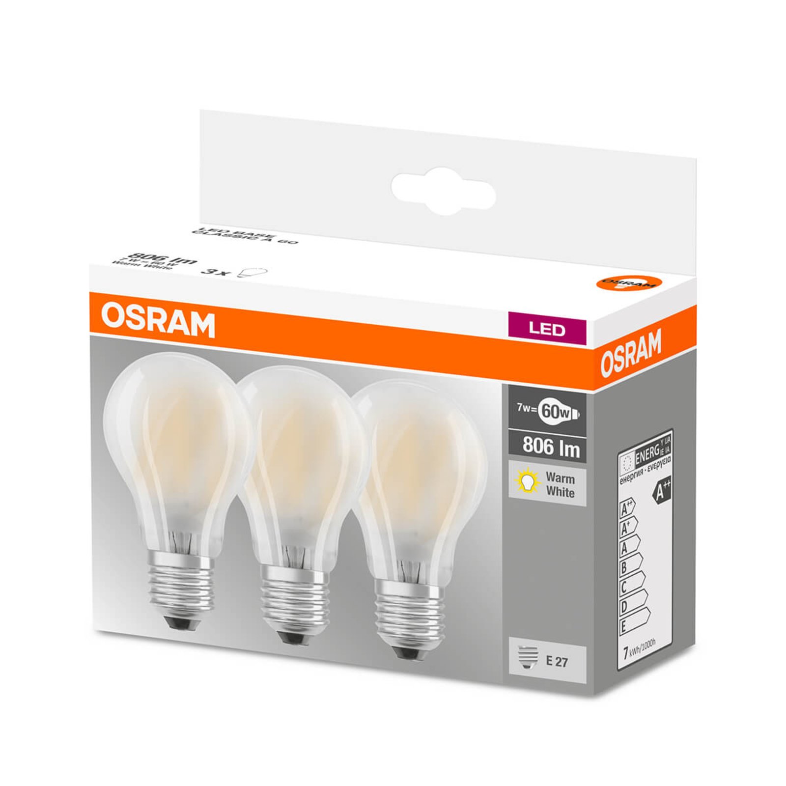 OSRAM ?arówka LED E27 7W, 806 lumenów, zestaw 3 szt.