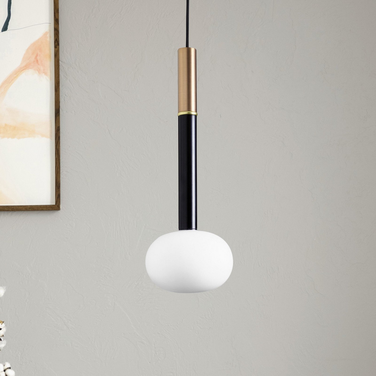 miloox by Sforzin Lampă suspendată Mose cupru înălțimea abajurului 39 cm 1 bec sticlă - Camera de zi / sufragerie - design - alb negru cupru - Metal