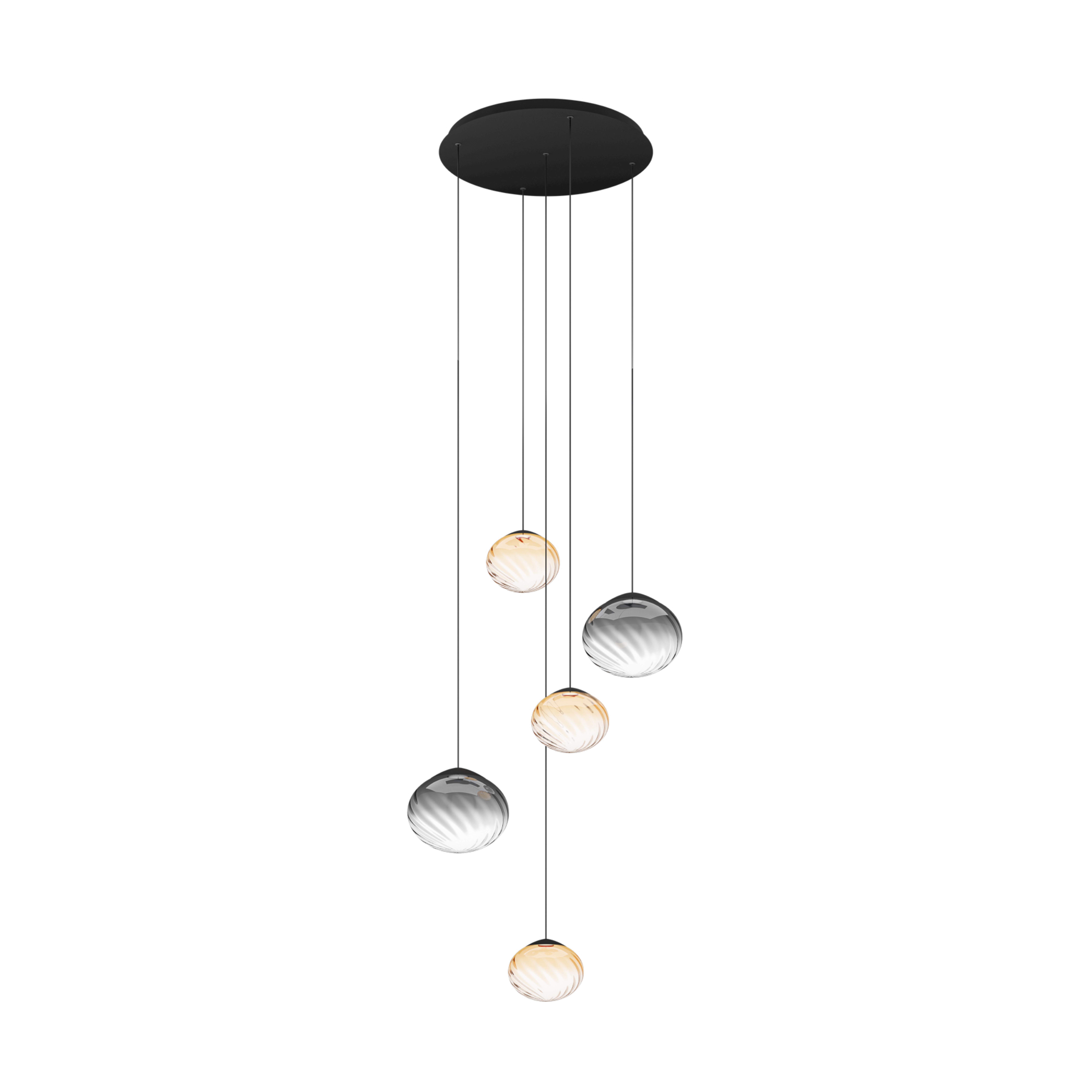 Pantoja hanging light, black/amber, 68 cm, 5-bulb - Stars of Light