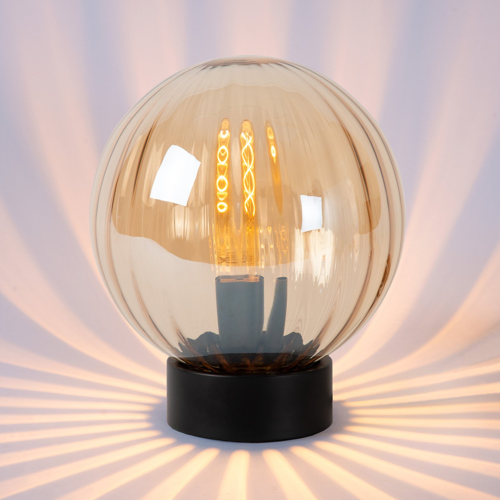 Monsaraz table lamp, amber, Ø 25 cm, glass, E27