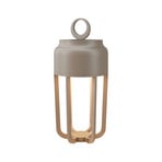Vetra LED-bordlampe med batteri, beige, højde 22 cm, metal, IP54, dæmpbar