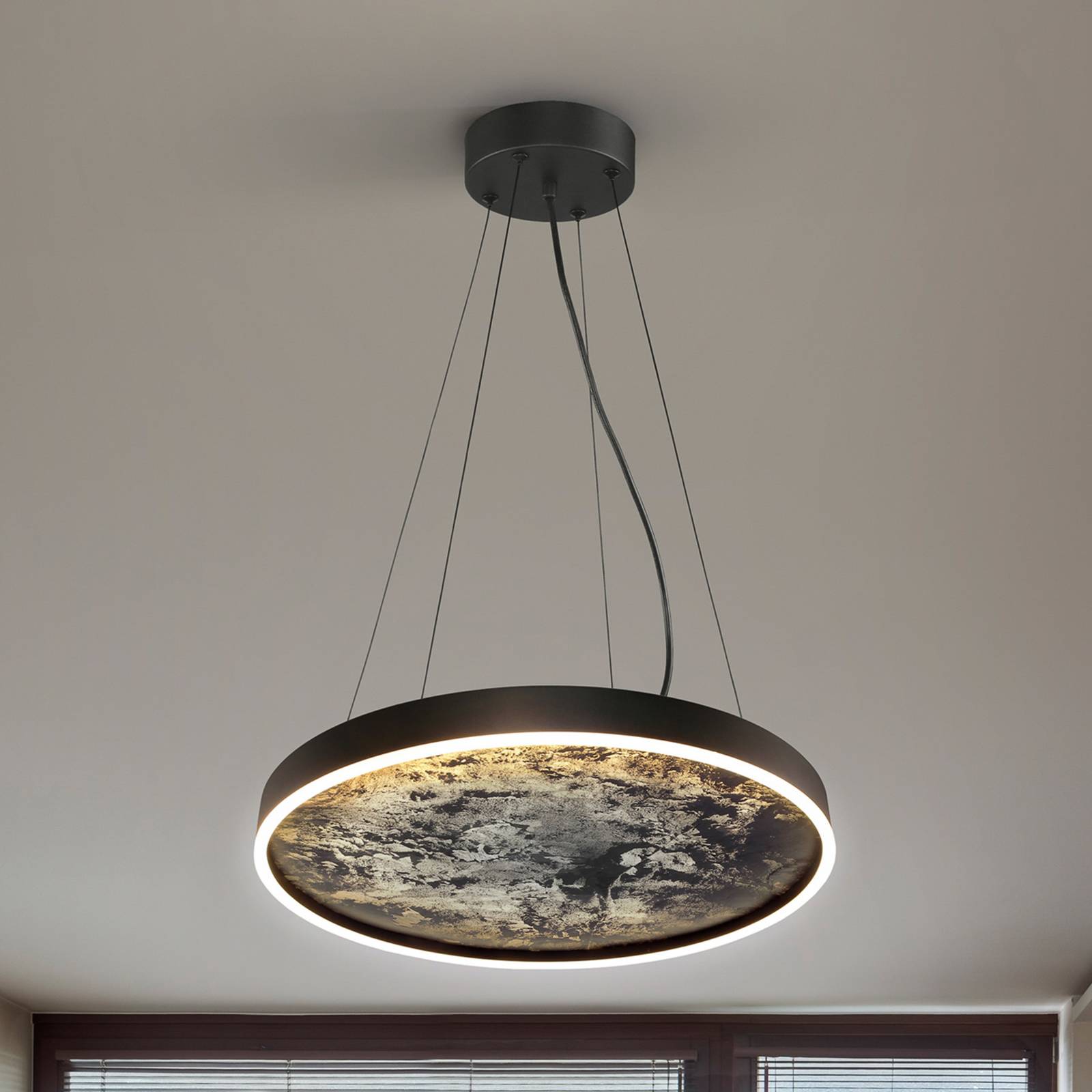 LED-Hängeleuchte Stone, Ø 60 cm, CCT, schwarz, Metall, Acryl günstig online kaufen