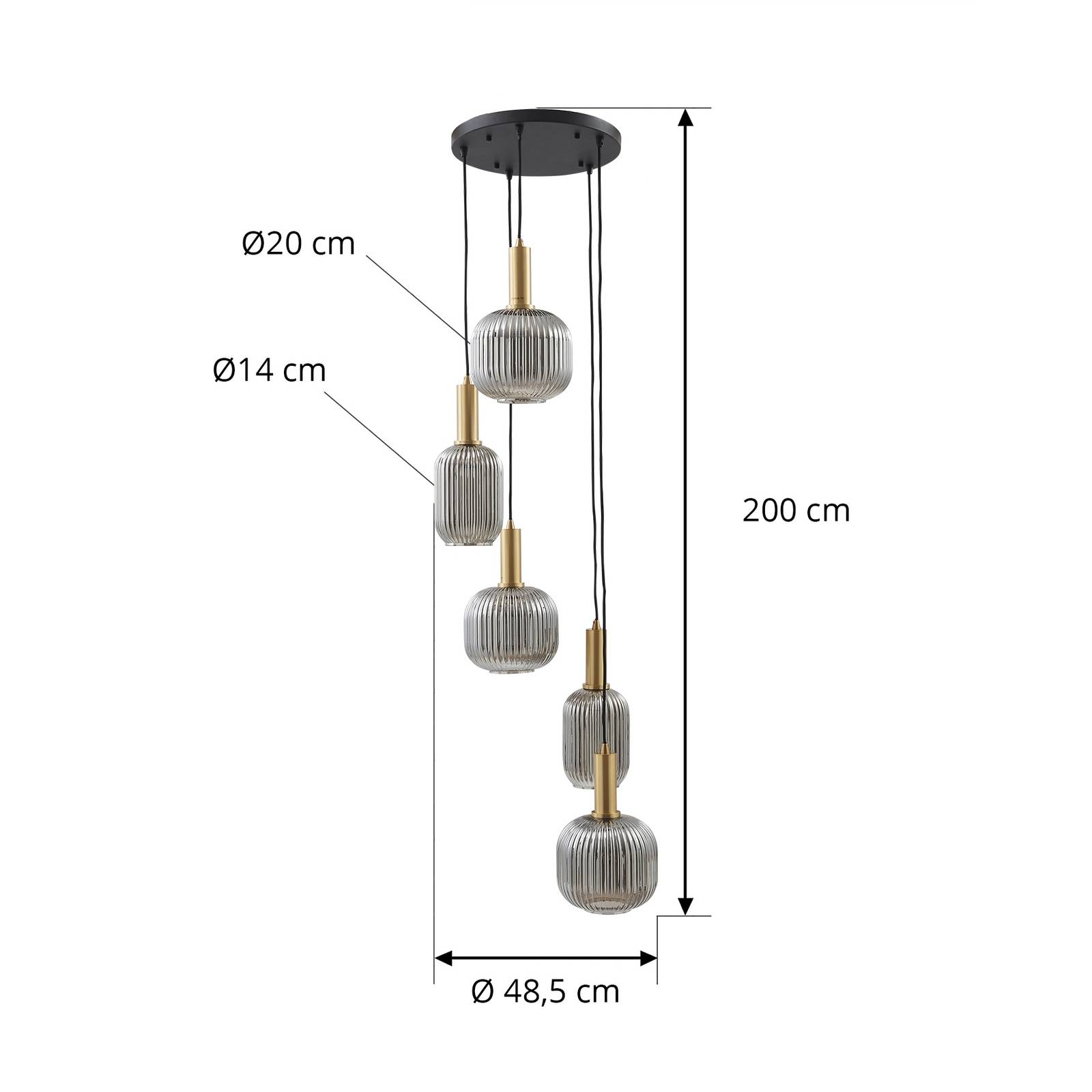 Lampa wisząca Lindby Doroteo, 5-punktowa, szary, szkło