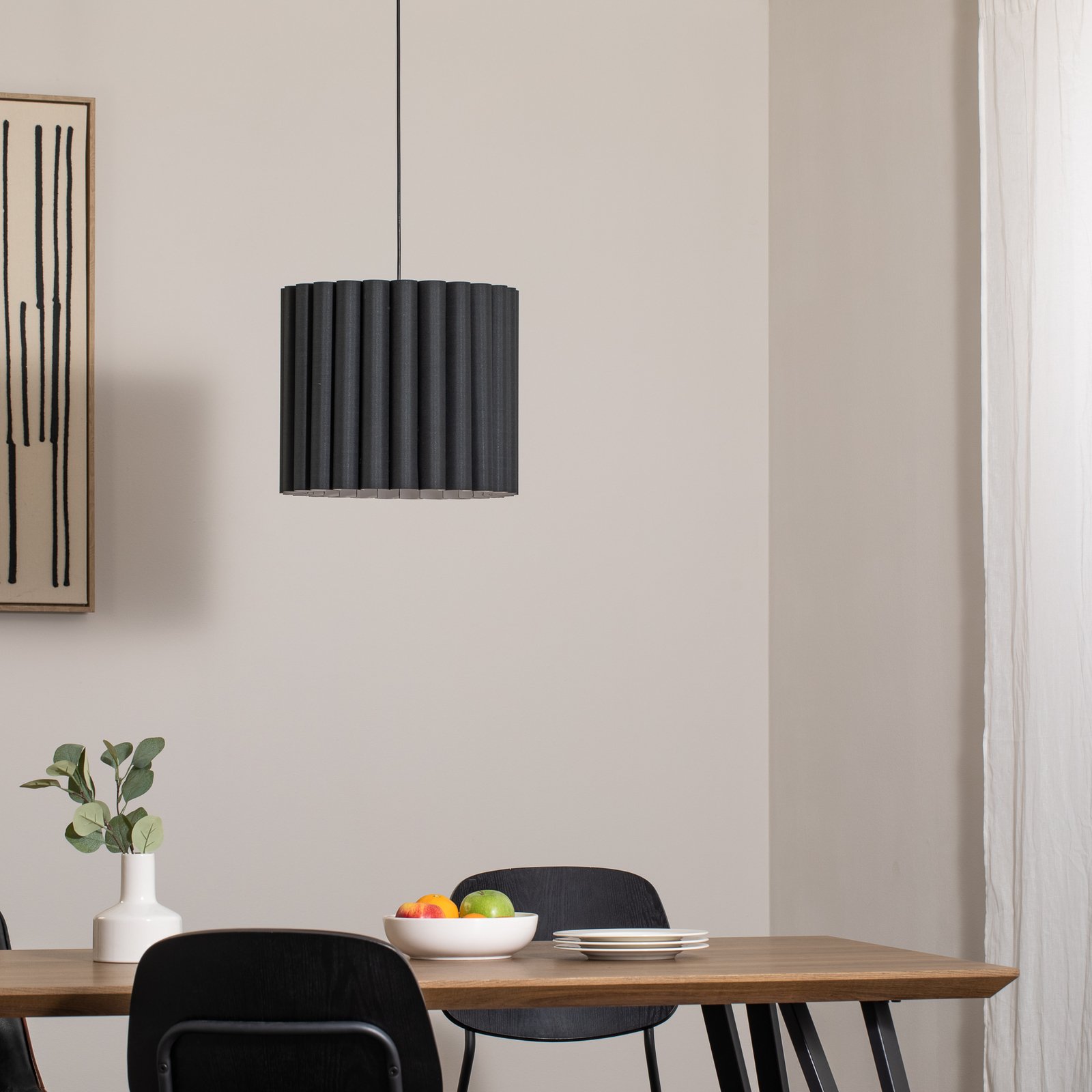 Aria pendant light, black, microfibre, E27