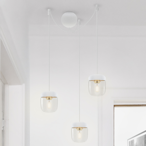 Suspension Acorn à 3 lampes, blanc et laiton poli