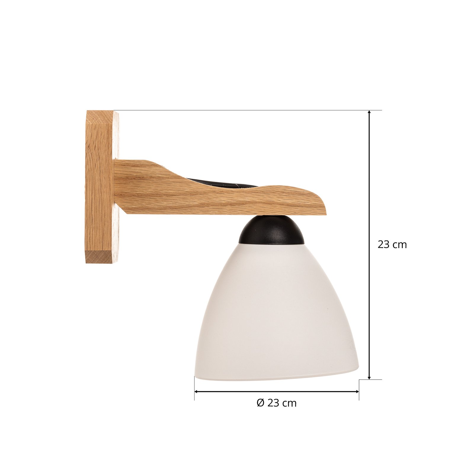 Wandlamp Haro met glazen kap, eiken/wit